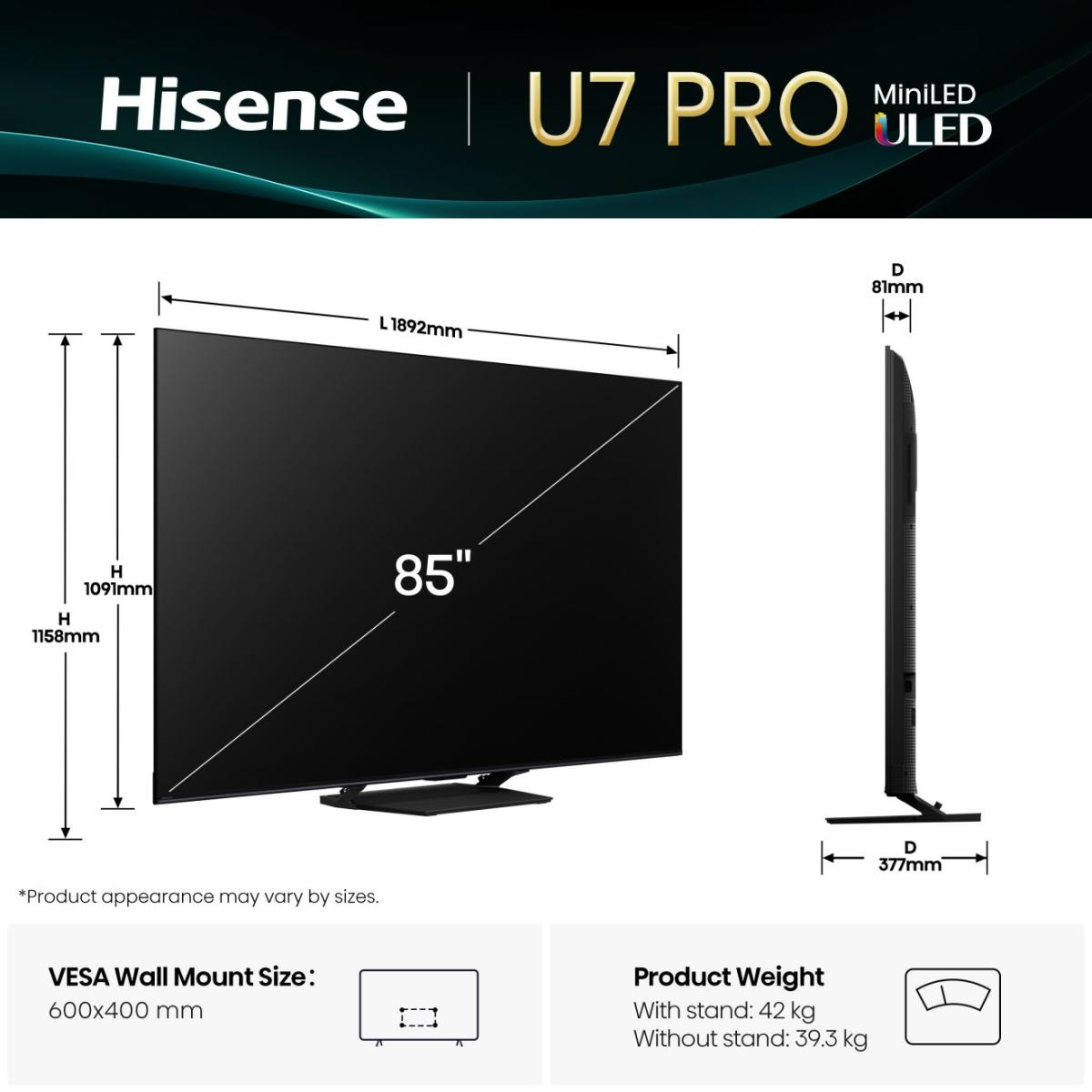 TV Hisense Mini LED 85U7Q PRO 215 cm 2025 — photo 2