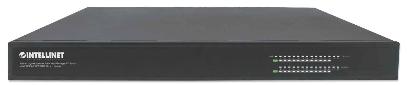 Intellinet 24-Port Gigabit Ethernet PoE+ Web-Managed AV-Switch mit 2 SFP- & 2 SFP/RJ45 Kombo Uplink-Ports, 24 PoE+ Ports auf der Rückseite, IEEE 802.3at Power o – image 3