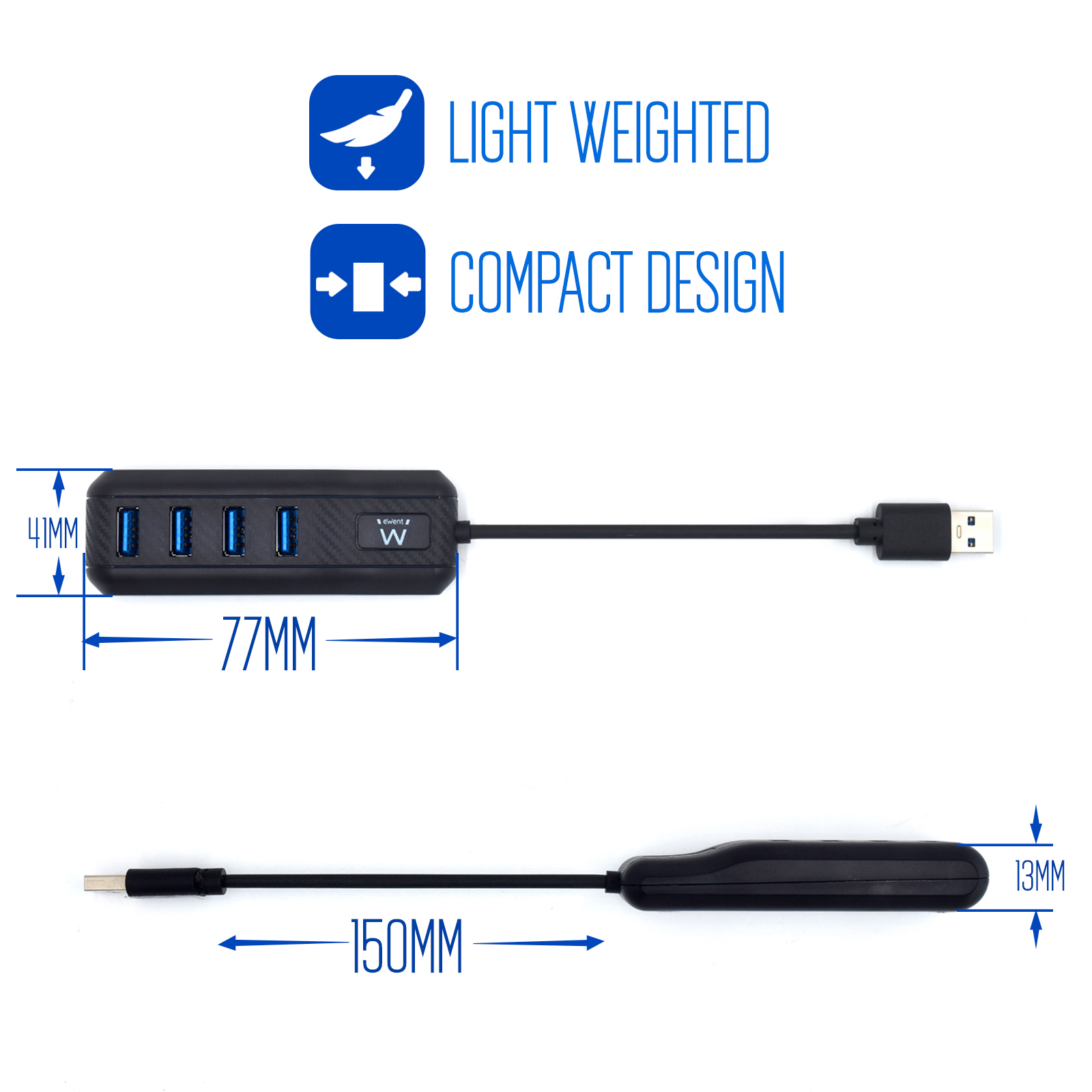 Ewent EW1138 interface hub USB 3.2 Gen 1 (3.1 Gen 1) Type-A 5000 Mbit/s Black – image 4