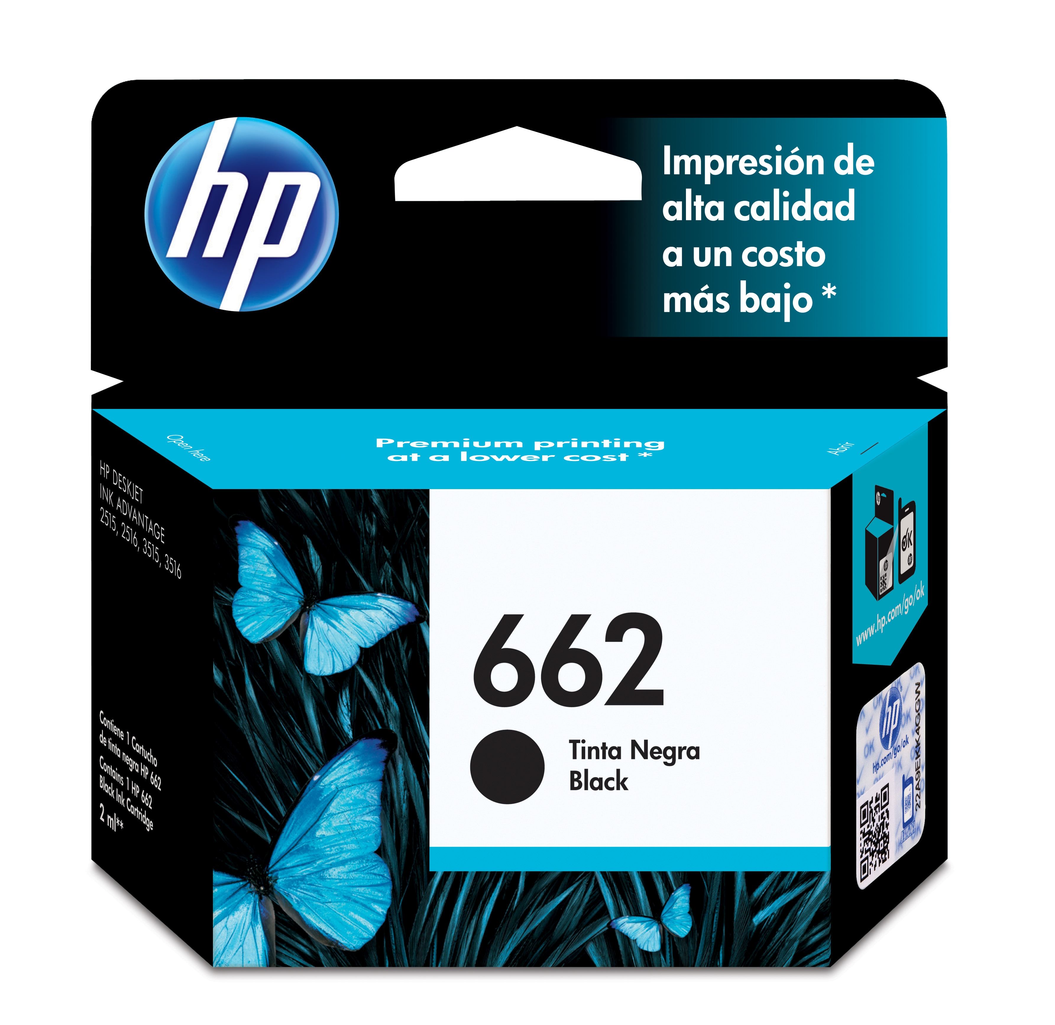 Cartucho de Tinta HP 662 - Negra - Original - (CZ103AL) - CZ103AL