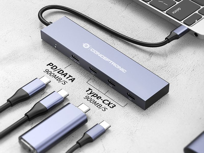 Conceptronic HUBBIES14G interface hub USB 3.2 Gen 2 (3.1 Gen 2) Type-C 10000 Mbit/s Grey – image 4