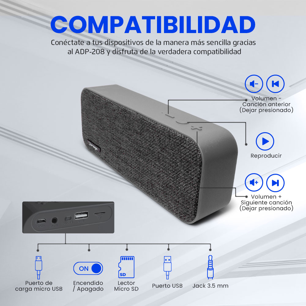 Bocina Portátil Vorago BSP-150 - Bluetooth - 3.5 mm - USB - BSP-150-GRY Bocina Portátil Vorago BSP-150 - Bluetooth - 3.5 mm - USB - BSP-150-GRY