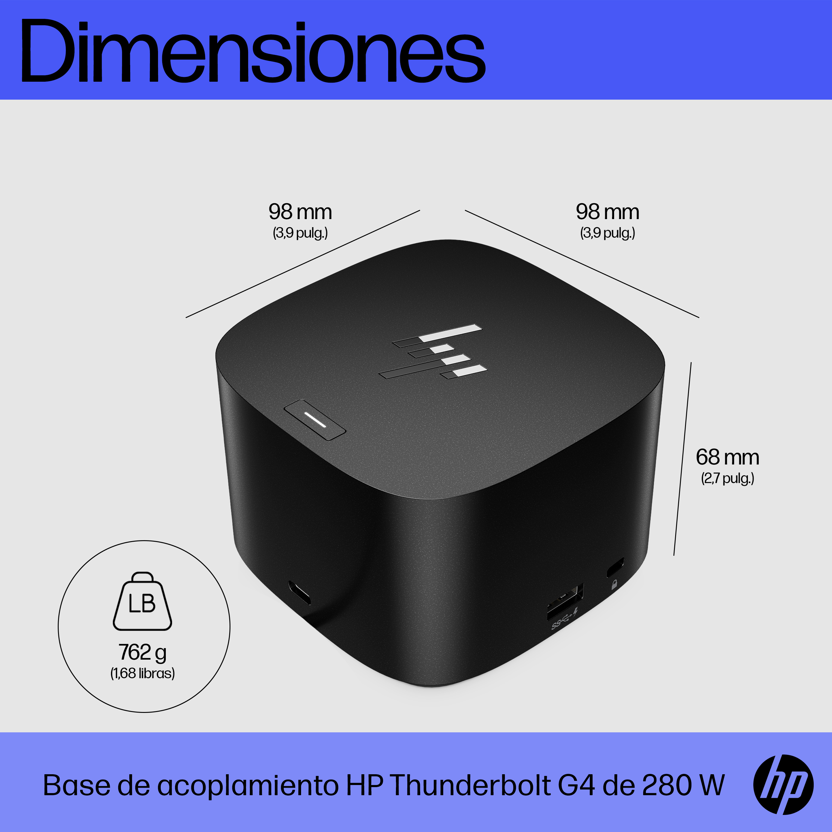 HP Thunderbolt Dock 280W G4 w/Combo Cable. Connectivity technology: Wired, Host interface: Thunderbolt 4. Product colour: 