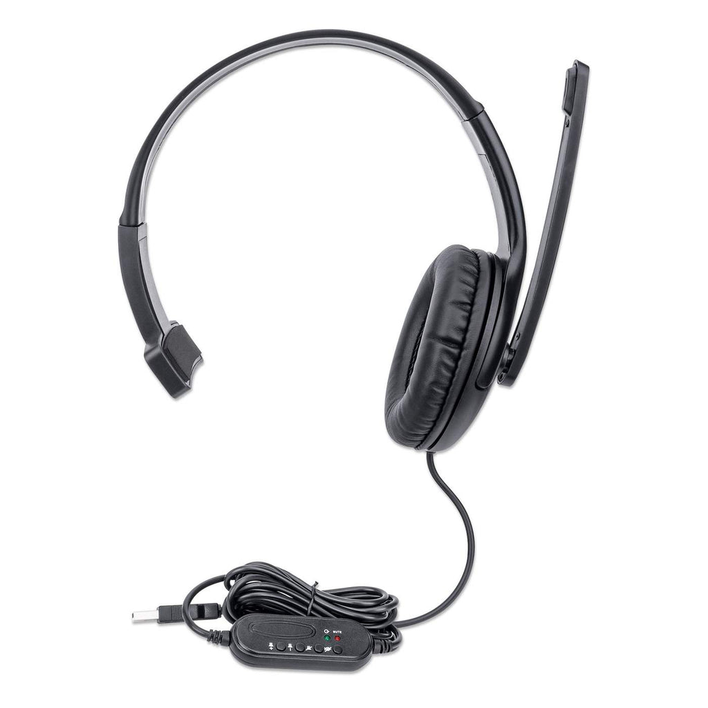 Manhattan Mono Over-Ear Headset (USB), Microphone Boom (padded), Retail Box Packaging, Adjustable Headband, In-Line Volume Control, Ear Cushion, USB-A for both – image 6