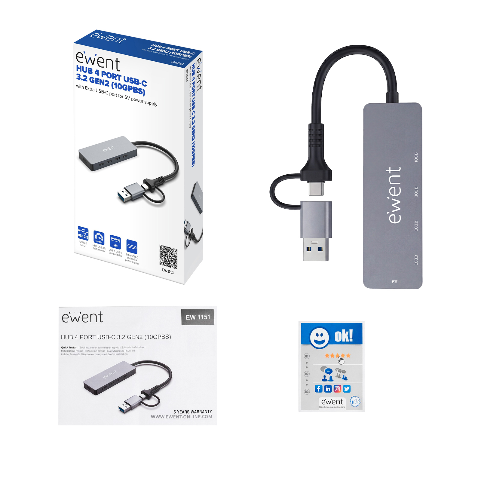 Ewent EW1151 interface hub USB Type-C 10000 Mbit/s Grey – image 3