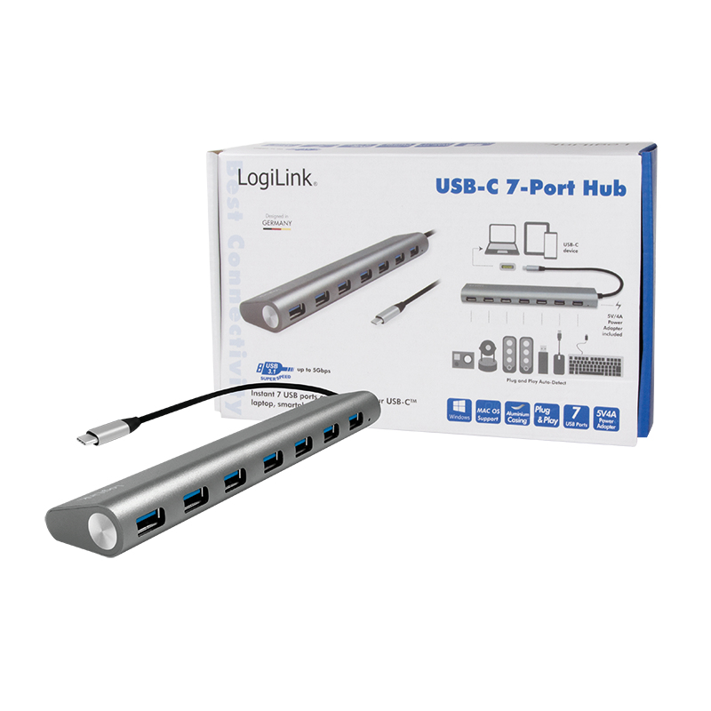 LogiLink UA0310 interface hub USB 3.2 Gen 1 (3.1 Gen 1) Type-C 5000 Mbit/s Grey – image 7