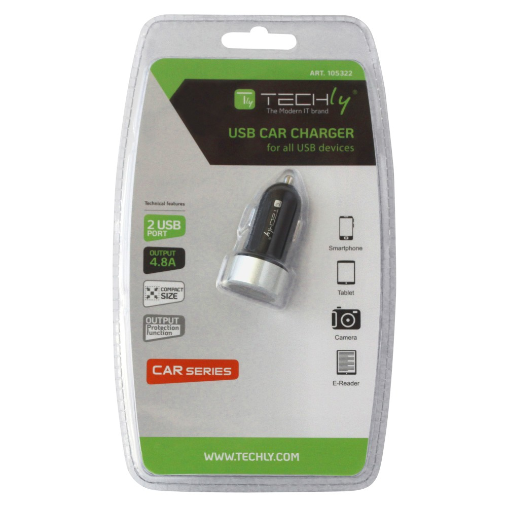 Techly IUSB2-CAR-ADP482 mobile device charger Universal Black, Silver Cigar lighter Auto – image 2