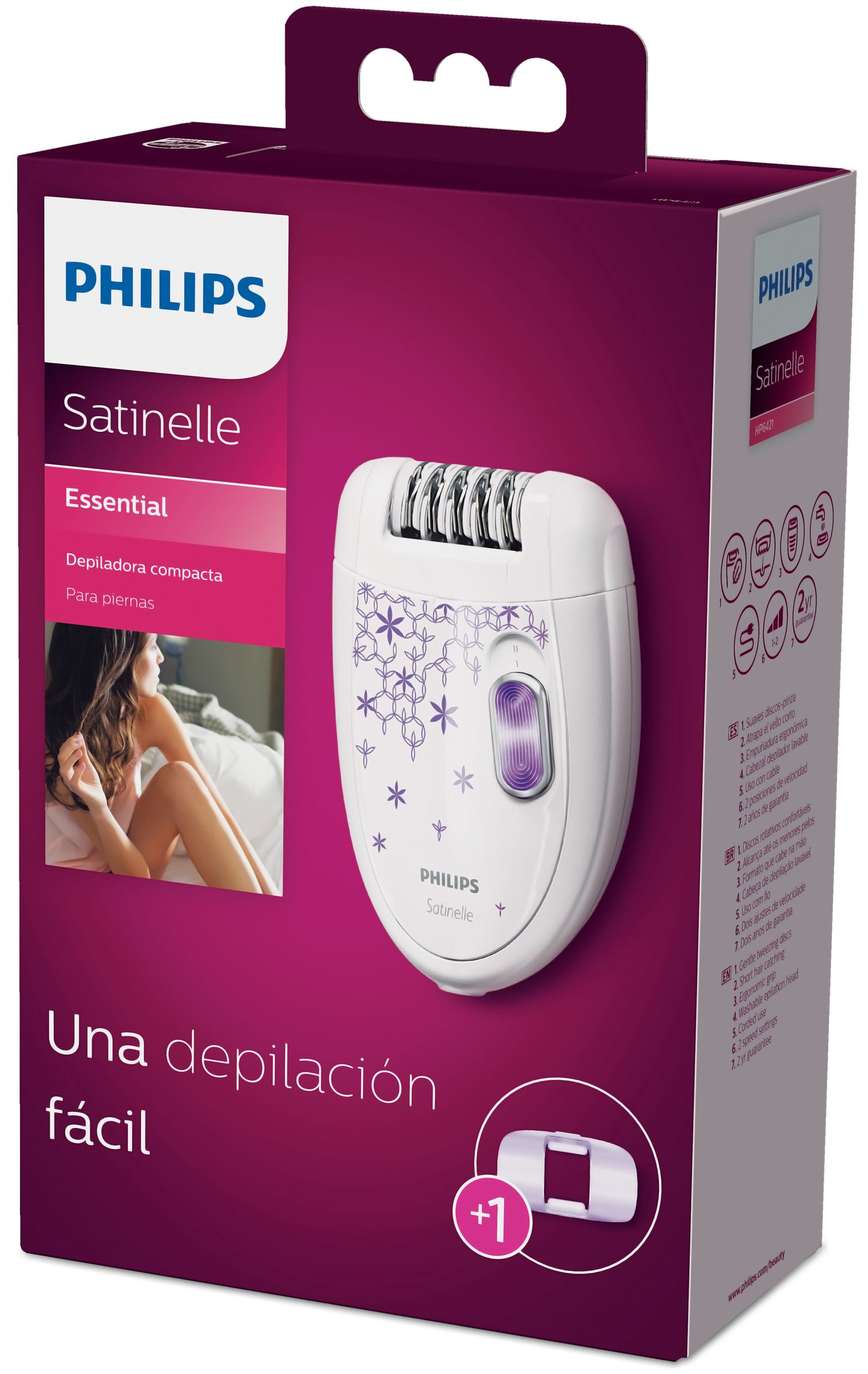 Philips Satinelle Essential HP6421/30 epilator 20 tweezers Violet, White – image 2
