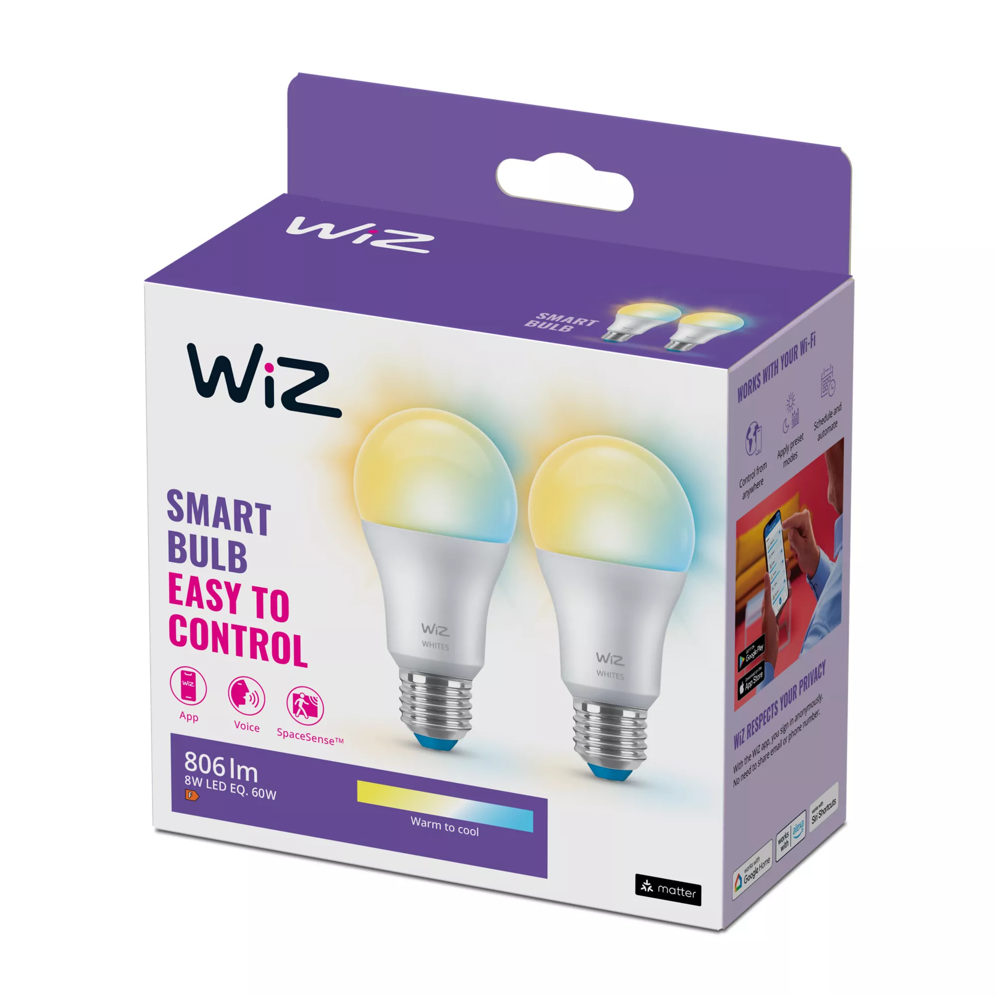 WiZ Bulb 60W A60 E27 x2 – image 2