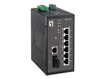 LevelOne 4 x 802.3af PoE + 3 FE+ 1 MM SC Web Smart Switch -40 ~ 75C, DIN-rail