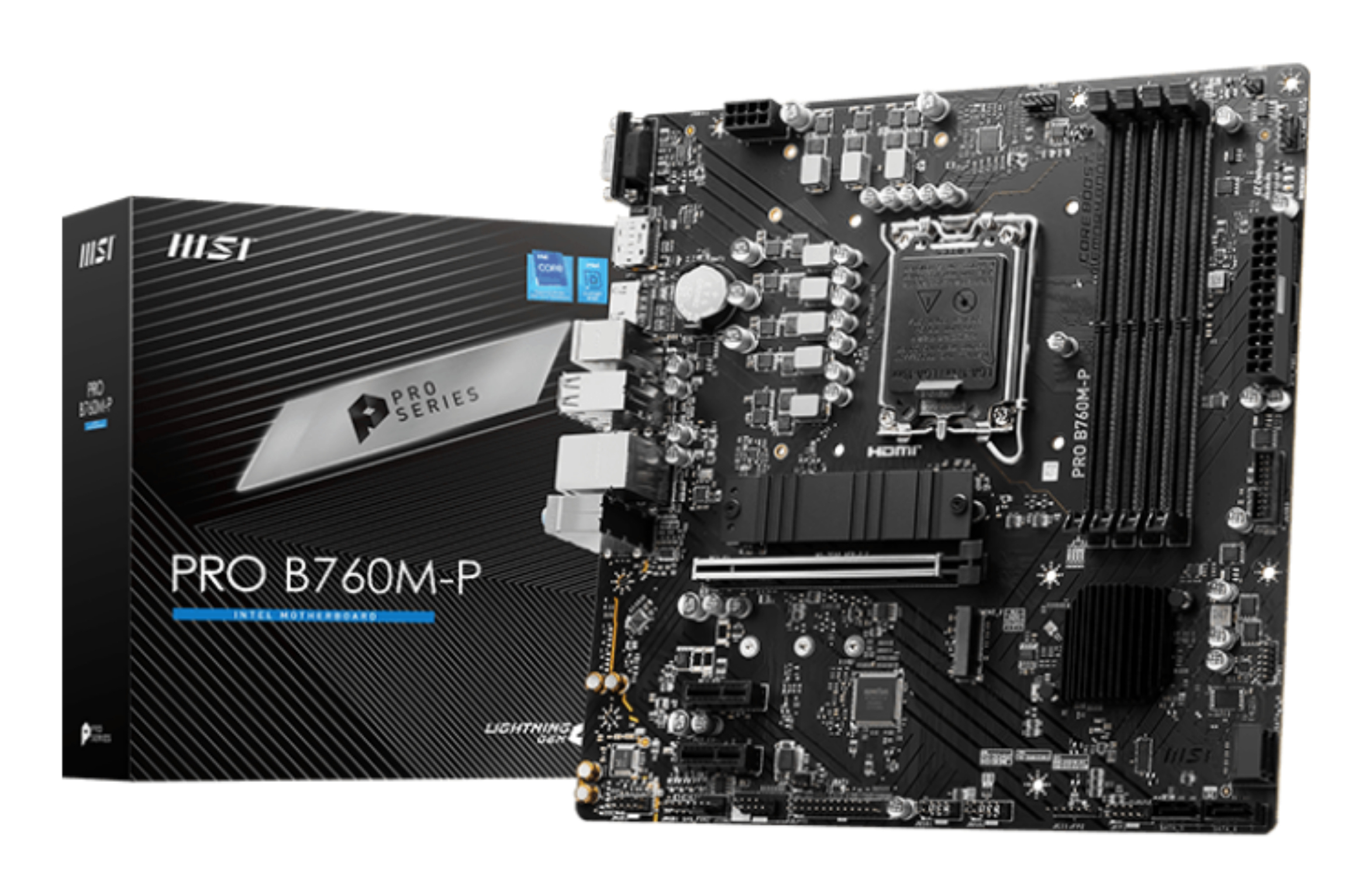 Tarjeta Madre MSI PRO B760M-P - Socket 1700 - 4x DDR5 - 4800/5600/6800+(OC)MHz - HDMI - DisplayPort - VGA - USB 2.0/3.2 - Micro ATX - PRO B760M-P