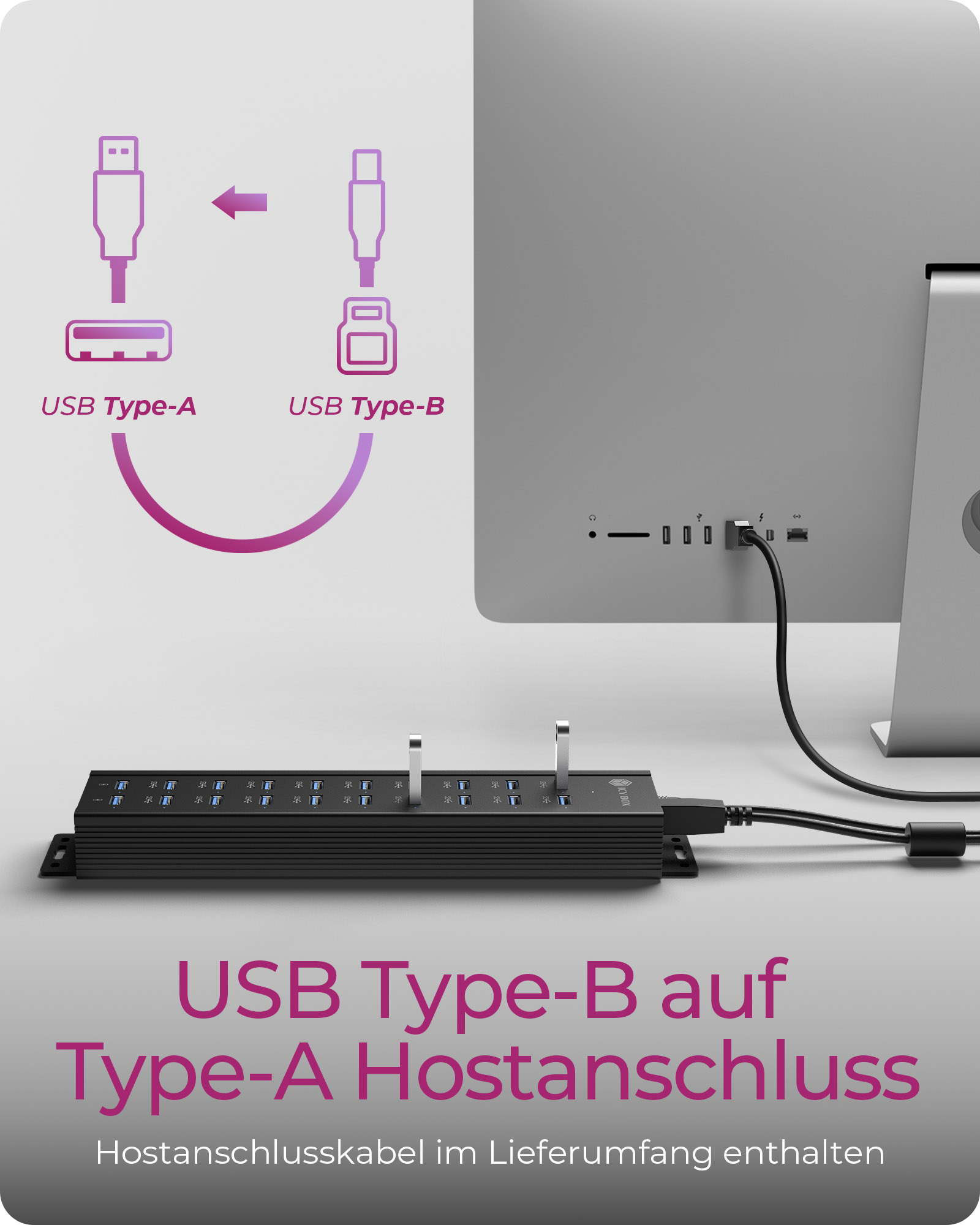 Hub 18+2 Port USB IcyBox 18x USB-A Daten Port
