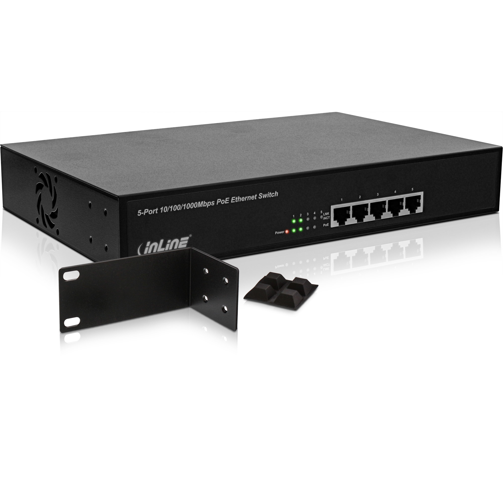InLine PoE+ Gigabit Networking Switch 5 Port (4x PoE+),11" (19" brackets incl.) – image 5