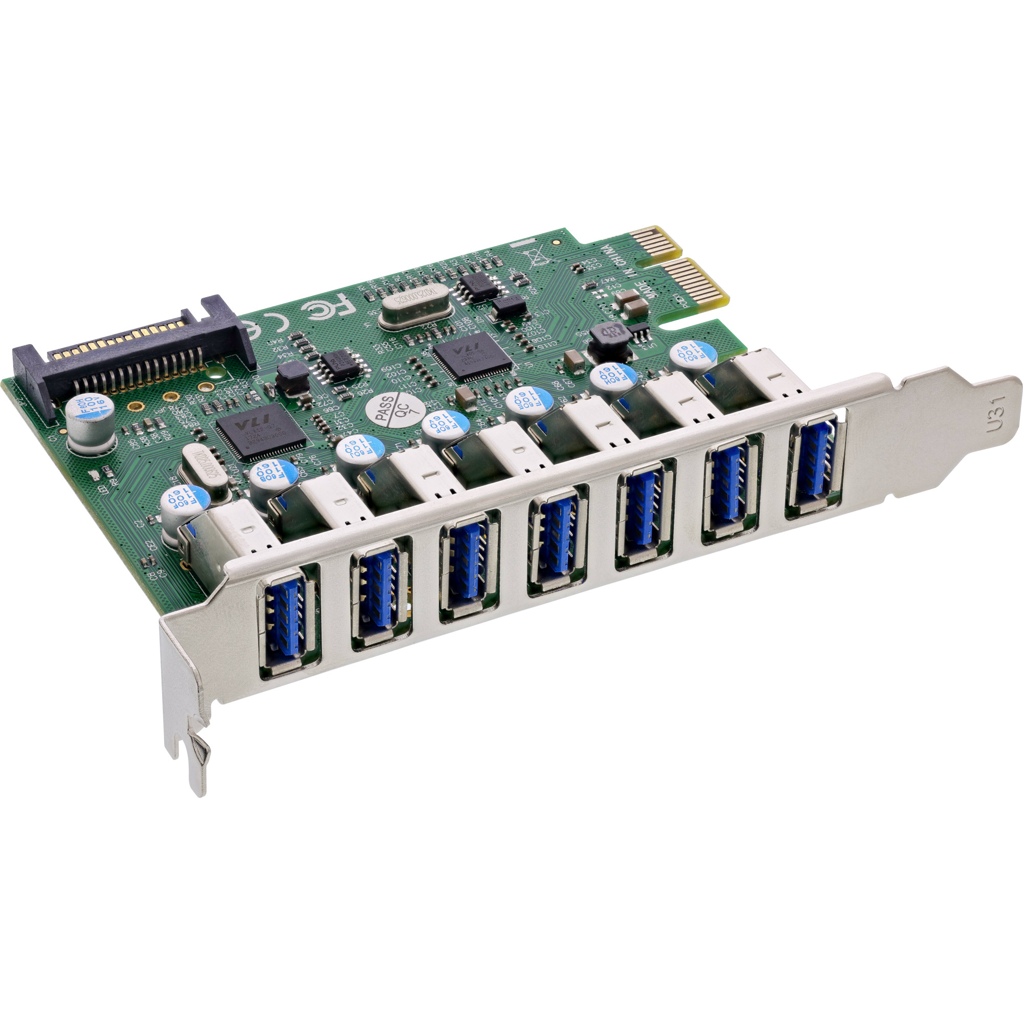 InLine USB-A 3.2 Gen.1 7 Port Host Controller PCIe, SATA Power – image 1