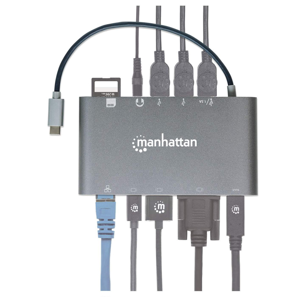 Manhattan USB-C Dock/Hub with Card Reader, Ports (x8): HDMI, Audio – image 6