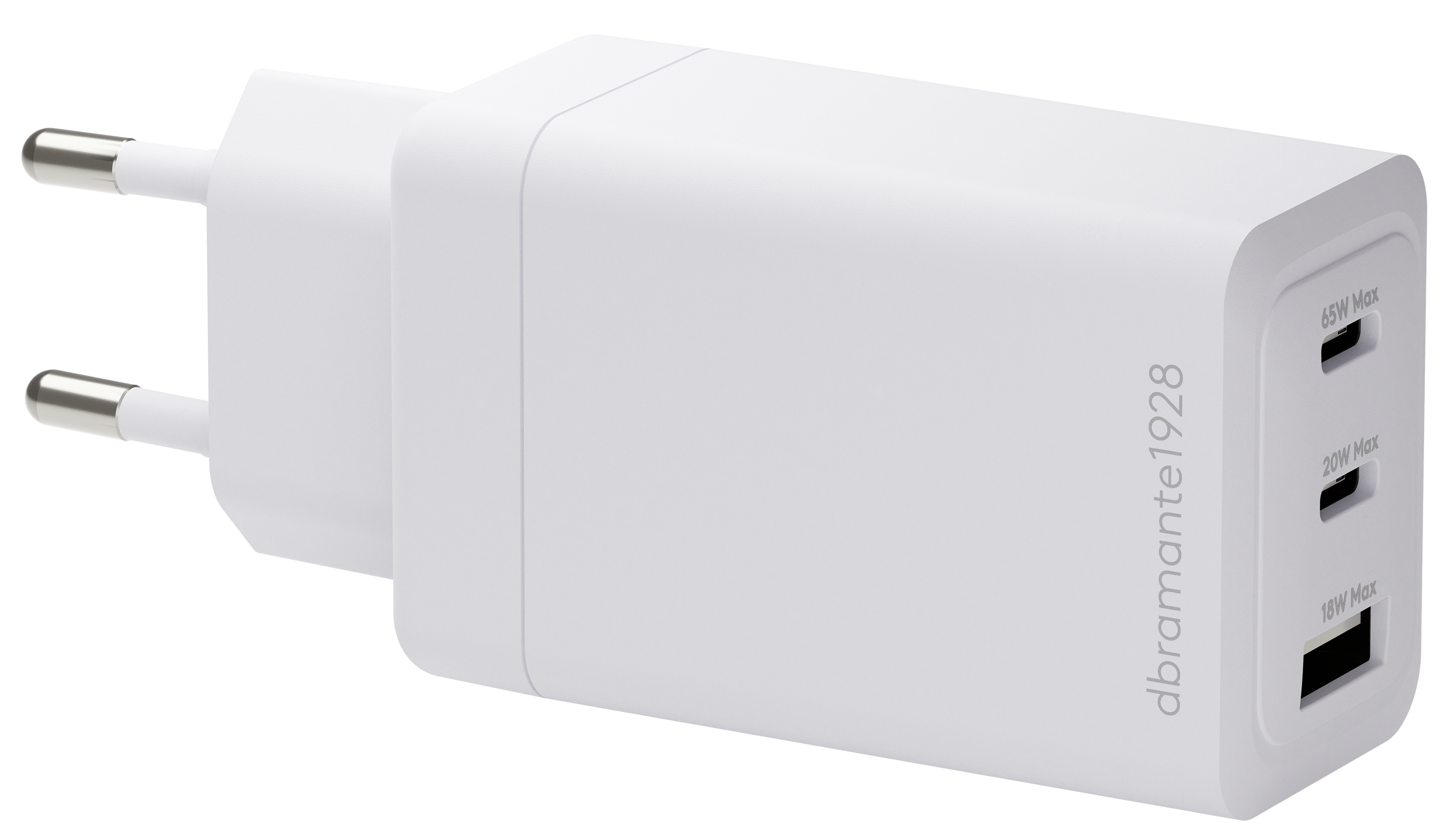 dbramante1928 re-charge - Power adapter - 65 Watt - 3 output connectors (2 x USB-C, USB) - white