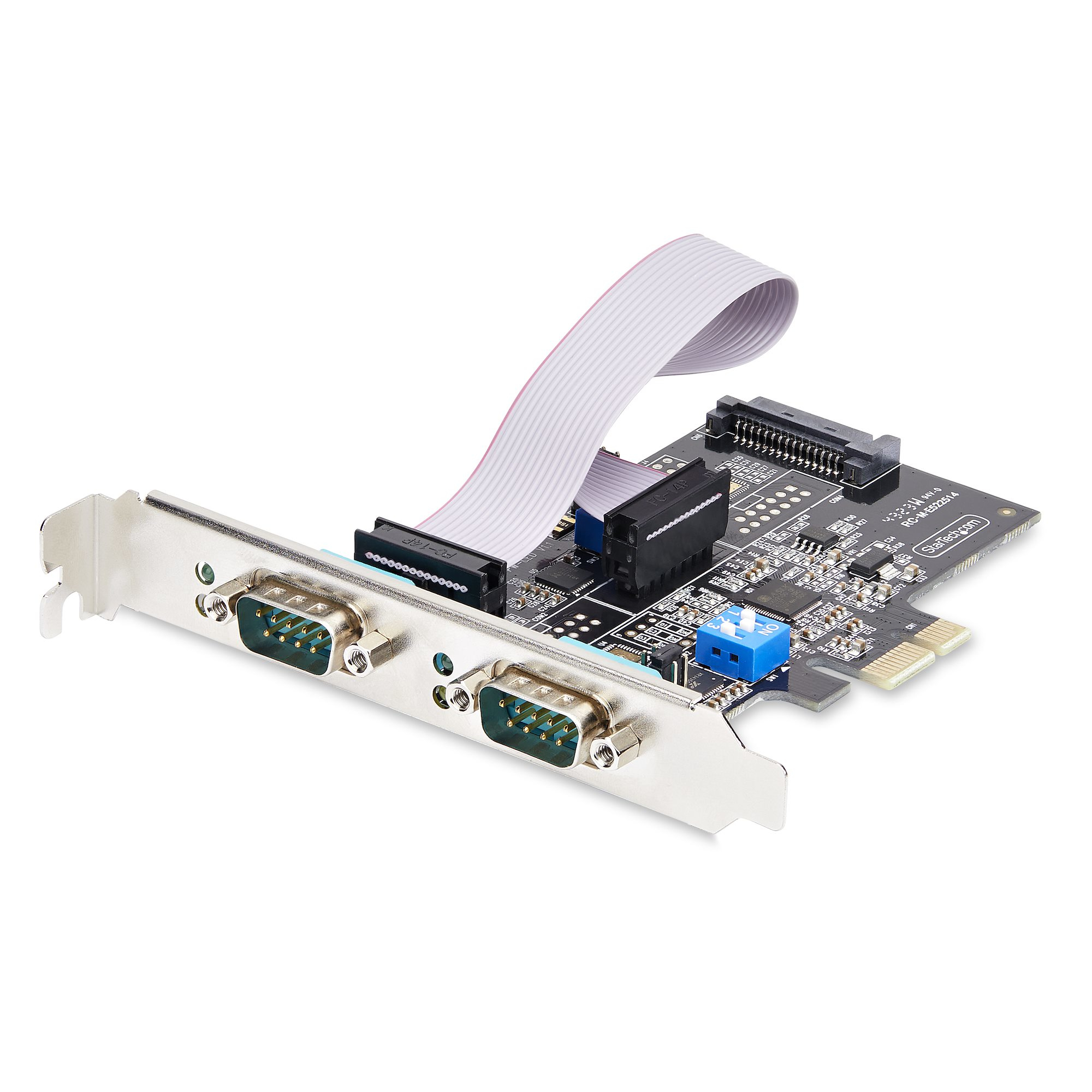 StarTech.com 2-Port Serial PCIe Card, Dual-Port PCI Express to RS232/RS422/RS485 (DB9) Serial Card, Low-Profile Brackets Incl., 16C1050 UART, TAA-Compliant, Windows/Linux, TAA Compliant - Level-4 ESD Protection (2S232422485-PC-CARD) - Serial adapter - PCI Express x1 low profile - RS-232 x 2 - black - TAA Compliant