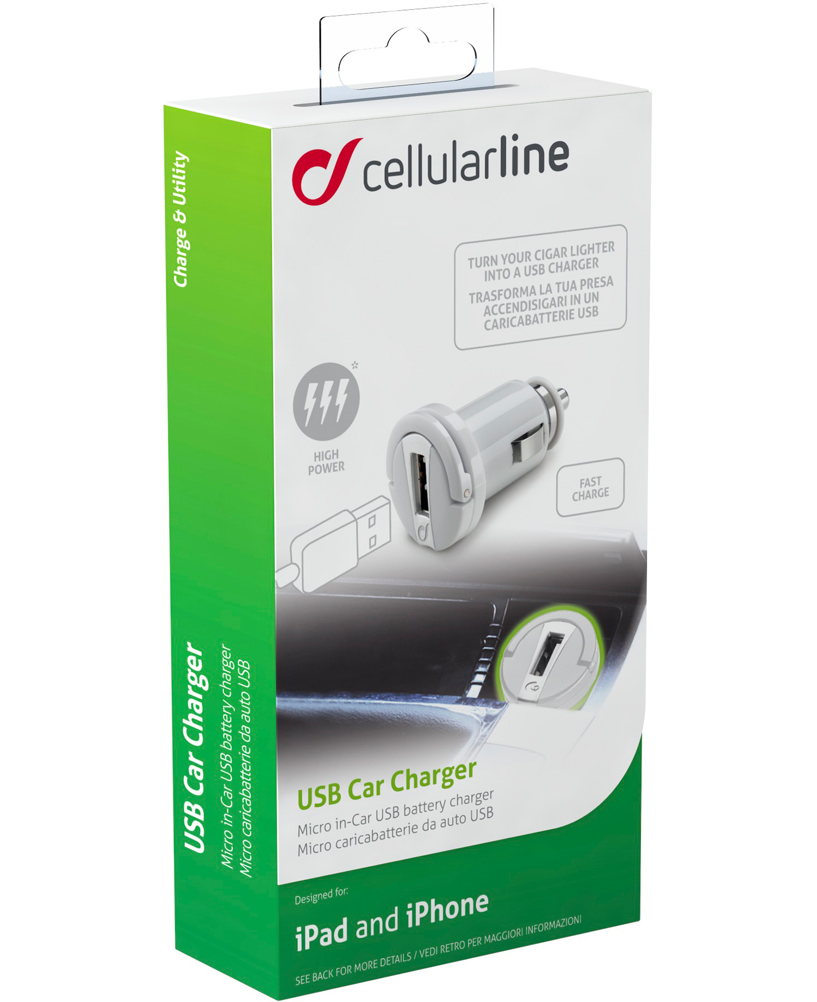 Cellularline MICROCBRUSBIPAD mobile device charger Mobile phone, MP3, MP4, Tablet White Cigar lighter Auto – image 2