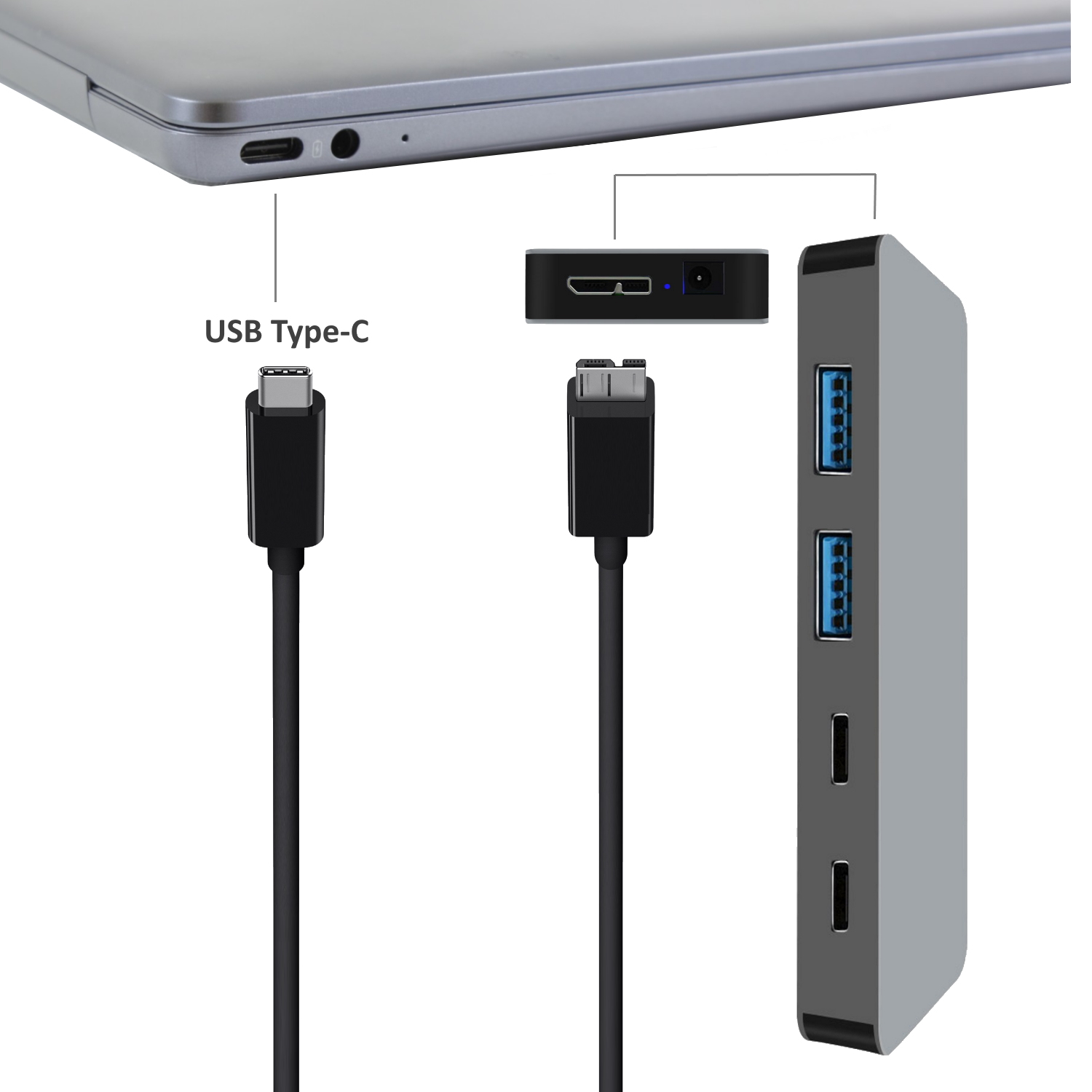 Ewent EW1142 interface hub USB 3.2 Gen 1 (3.1 Gen 1) Micro-B 5000 Mbit/s Silver – image 5