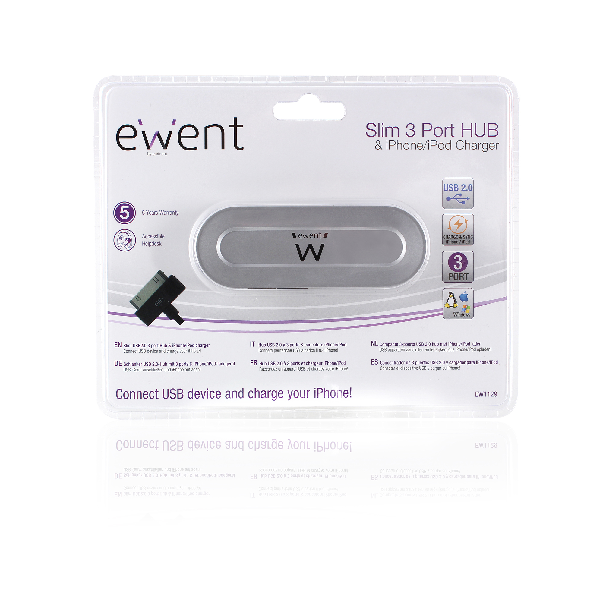 Ewent EW1129 interface hub 480 Mbit/s Silver – image 3