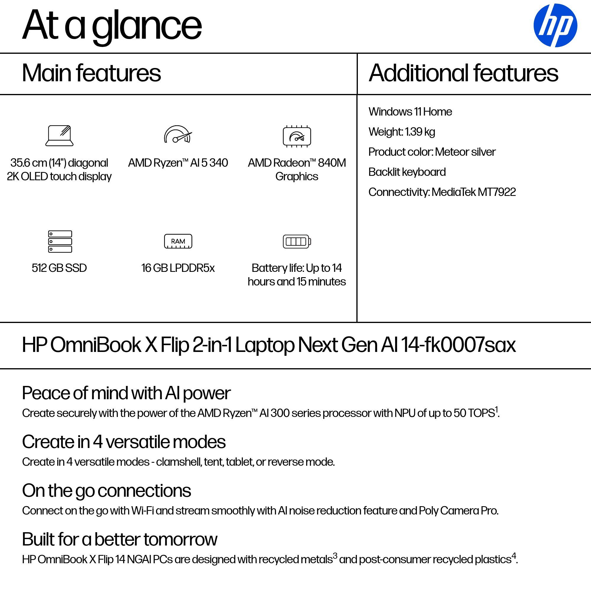HP OmniBook X Flip 2-in-1 Laptop Next Gen AI 14-fk0007sax – image 4