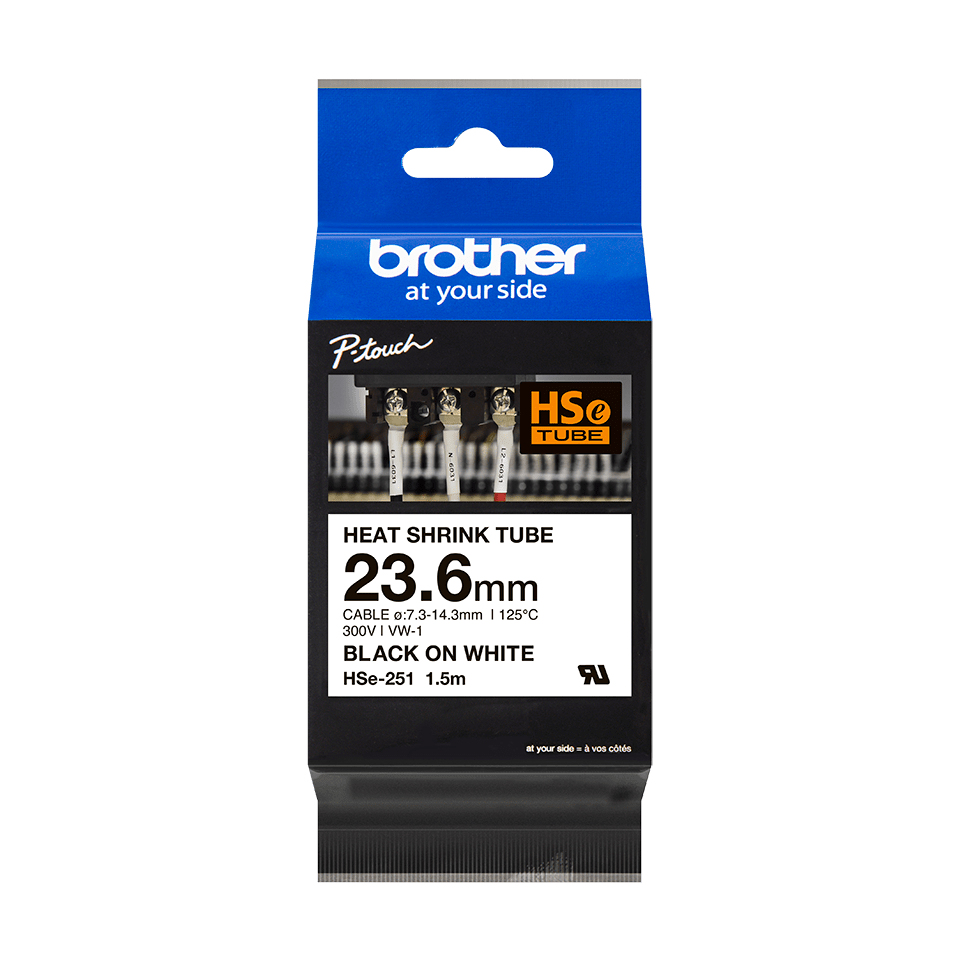 Cinta Brother HSE251 - Texto Negro sobre Fondo Blanco - 23.6mm x 1.5mts - Tubo Termoretractil - HSE251 Cinta Brother HSE251 - Texto Negro sobre Fondo Blanco - 23.6mm x 1.5mts - Tubo Termoretractil - HSE251