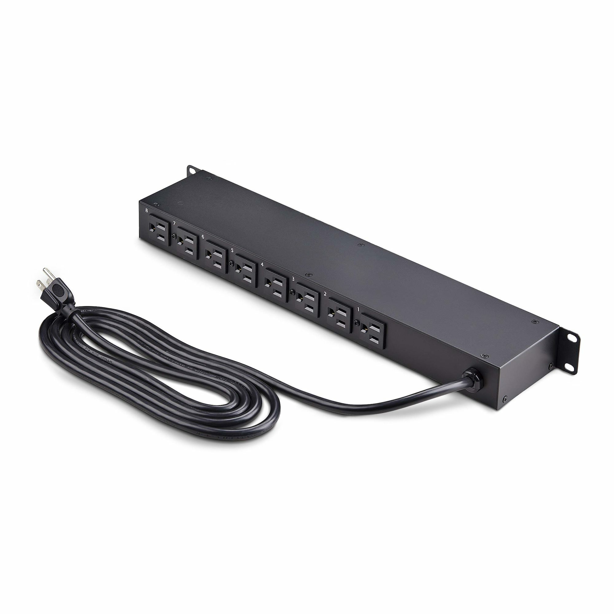 StarTech.com 8-Outlet Horizontal Rack Mount PDU, 1U Power Strip, Individual Outlet On/Off Switches w/Covers, 15A Circuit Breaker, 8ft/2.4m Cord, NEMA 5-15P/R, T – image 8