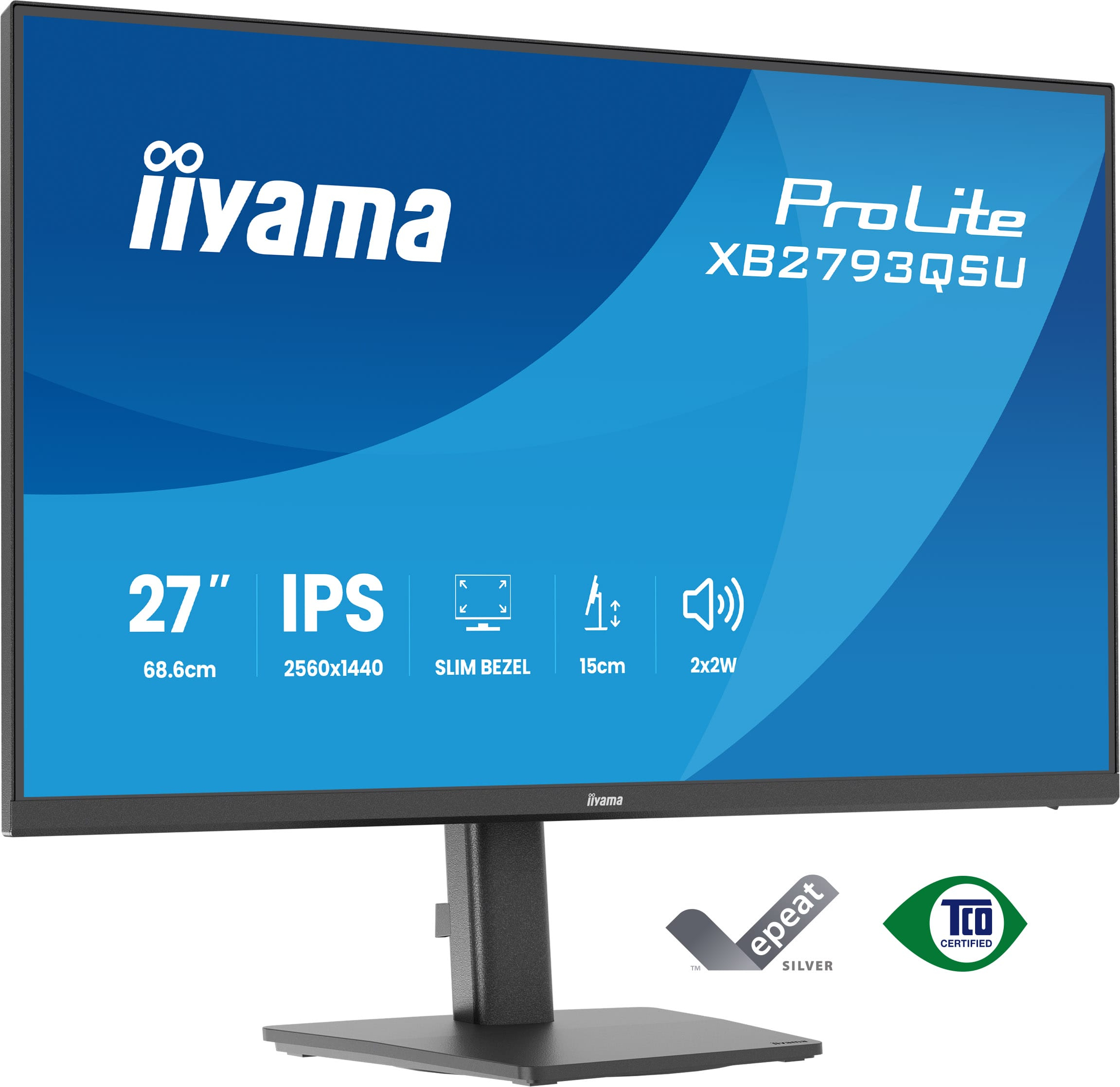 iiyama ProLite XB2793QSU-B1 - LED monitor - 27" - 2560 x 1440 QHD @ 75 Hz - IPS - 350 cd/m� - 1000:1 - 1 ms - HDMI, DisplayPort - speakers - black, matte