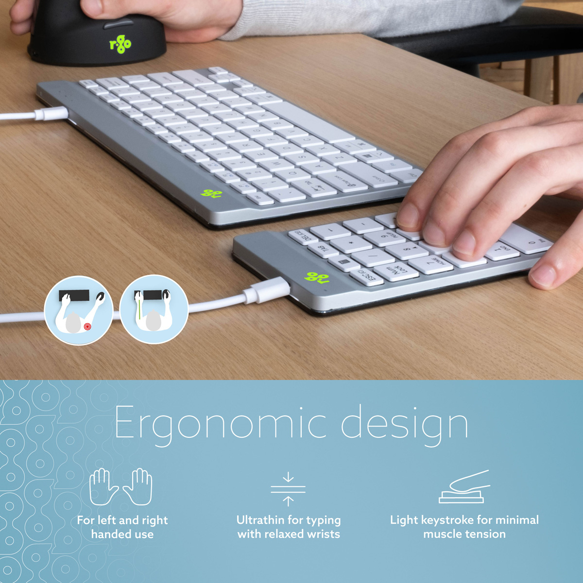 R-Go Tools Numeric keypad R-Go Numpad Break, ergonomic numeric keypad with break software, wired, white – image 4