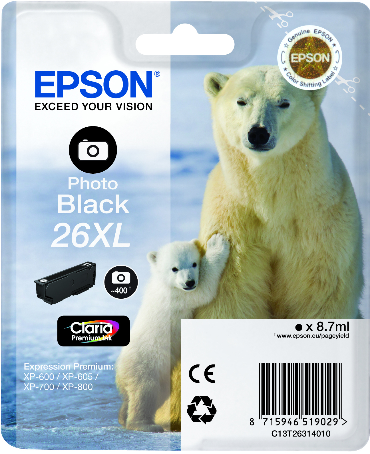 Epson Polar bear Singlepack Photo Black 26XL Claria Premium Ink – image 1