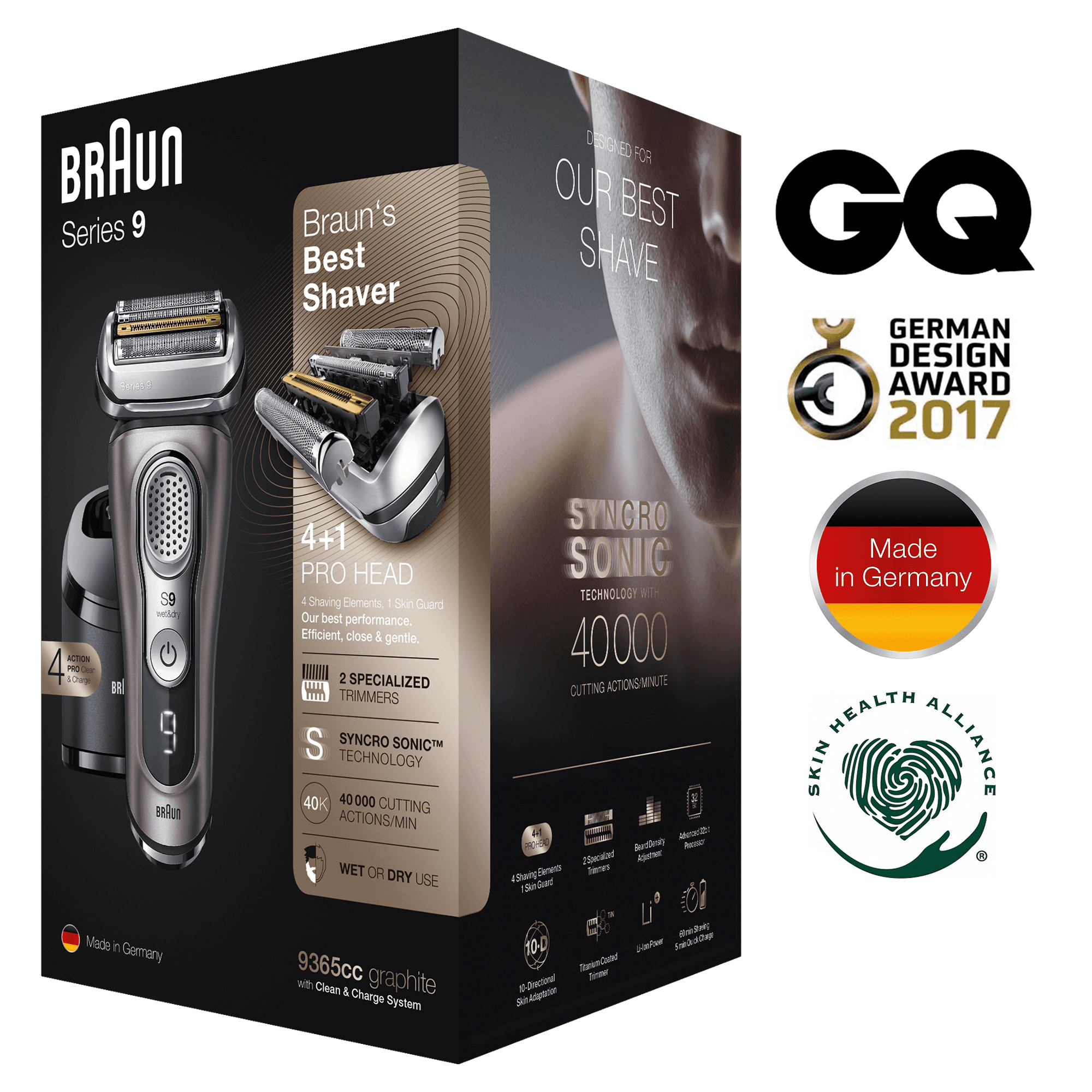 Braun Series 9 9365cc Latest Generation Electric Shaver, Clean&Charge Station, Fabric Case, Graphite – image 9