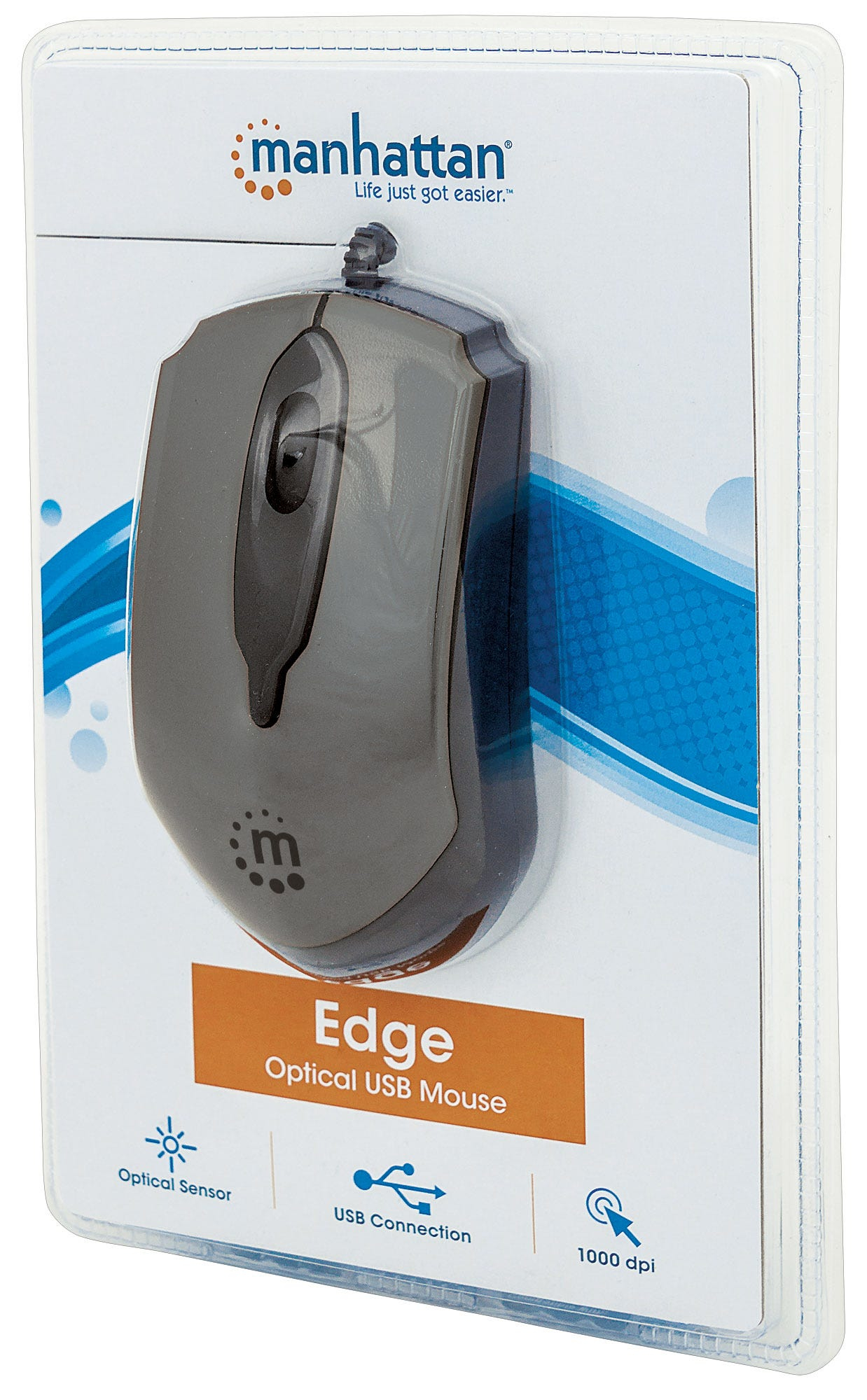Manhattan Edge USB Wired Mouse, Grey, 1000dpi, USB-A, Optical, Compact, Three Button with Scroll Wheel, Low friction base, Three Year Warranty, Blister – image 6