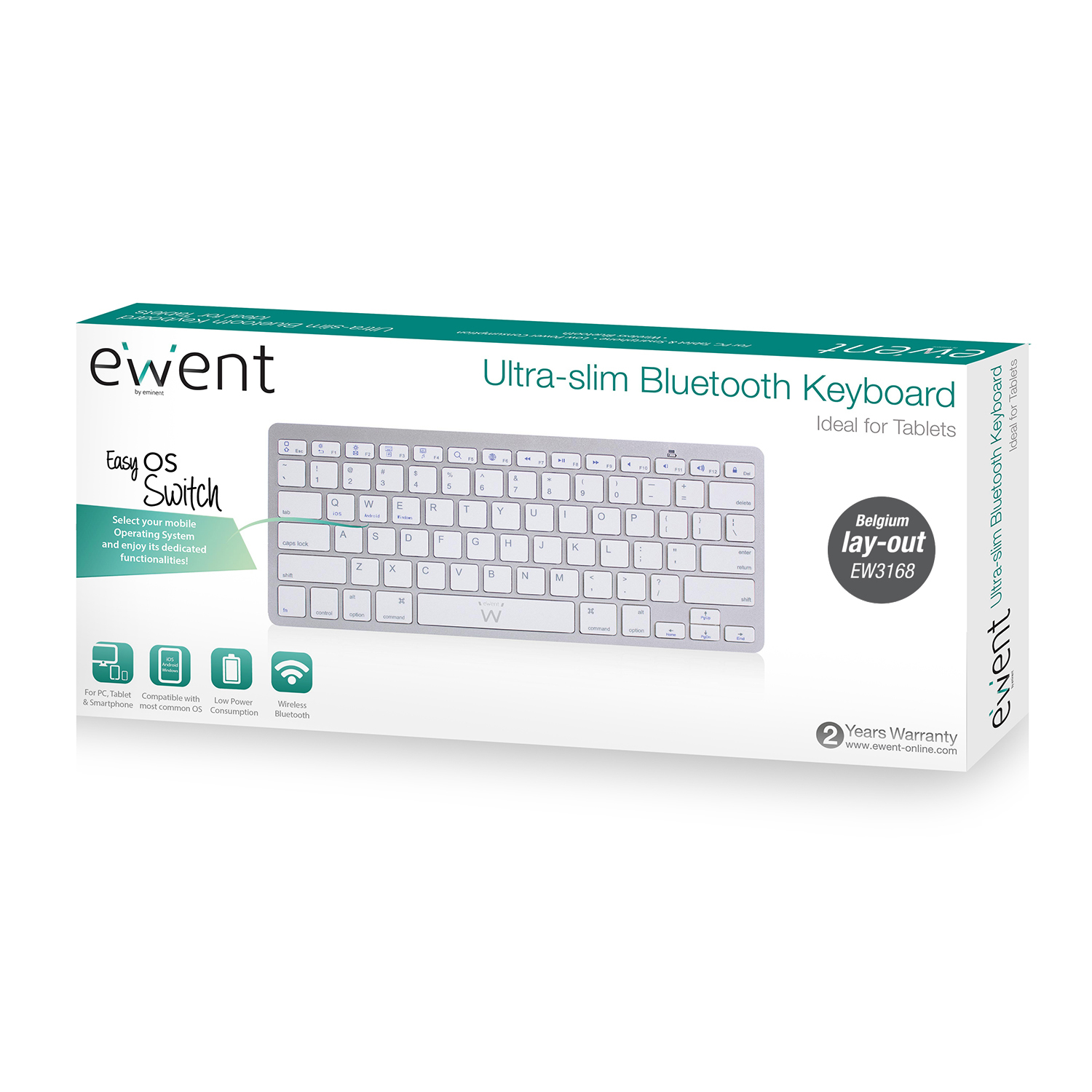 Ewent EW3168 mobile device keyboard AZERTY Belgian Bluetooth Silver, White – image 5