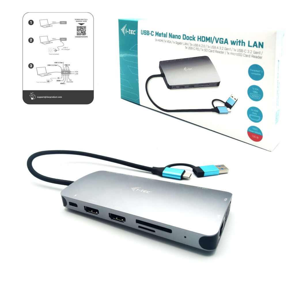 i-tec USB 3.0 USB-C/Thunderbolt 3x Display Metal Nano Dock with LAN + Power Delivery – image 5