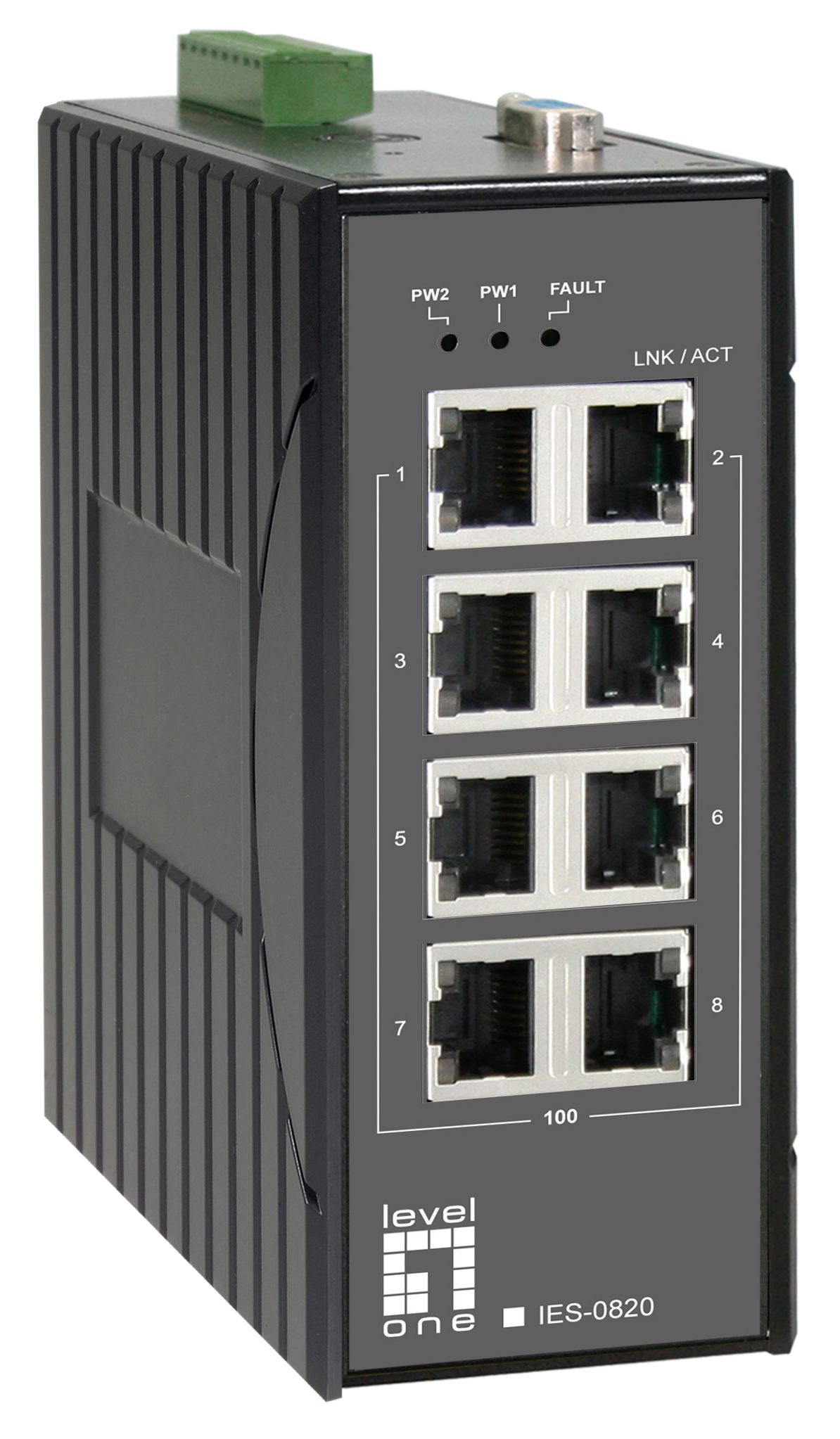 LevelOne 8-Port Fast Ethernet Industrial Switch, -40°C to 75°C – image 1