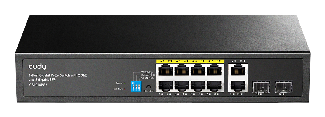Cudy GS1010PS2 network switch Unmanaged Gigabit Ethernet (10/100/1000) Power over Ethernet (PoE) Black