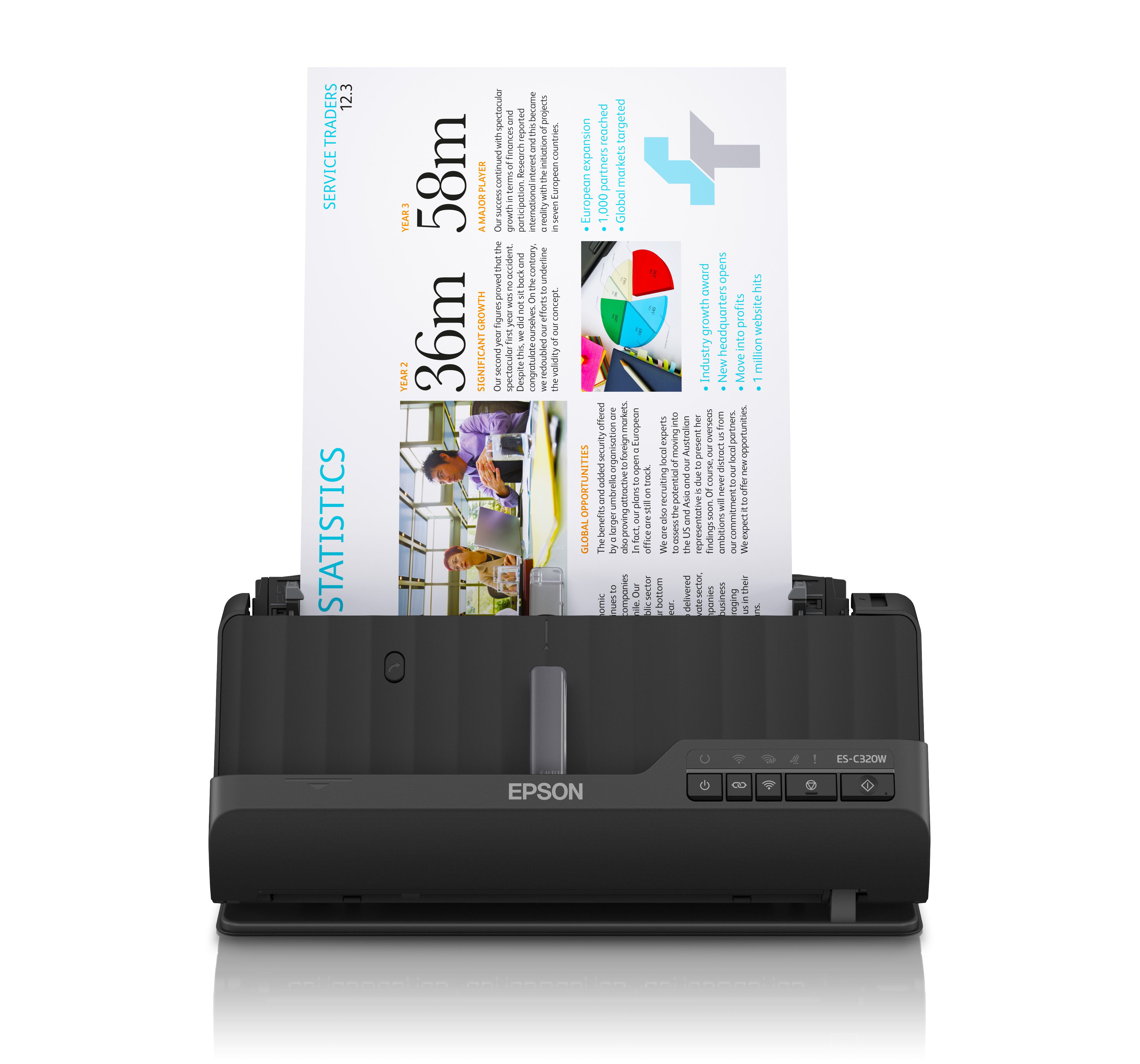 Epson ES-C320W. Maximum scan size: 215.9 x 3048 mm, Optical scanning resolution: 600 x 600 DPI, Input colour depth: 30 bit