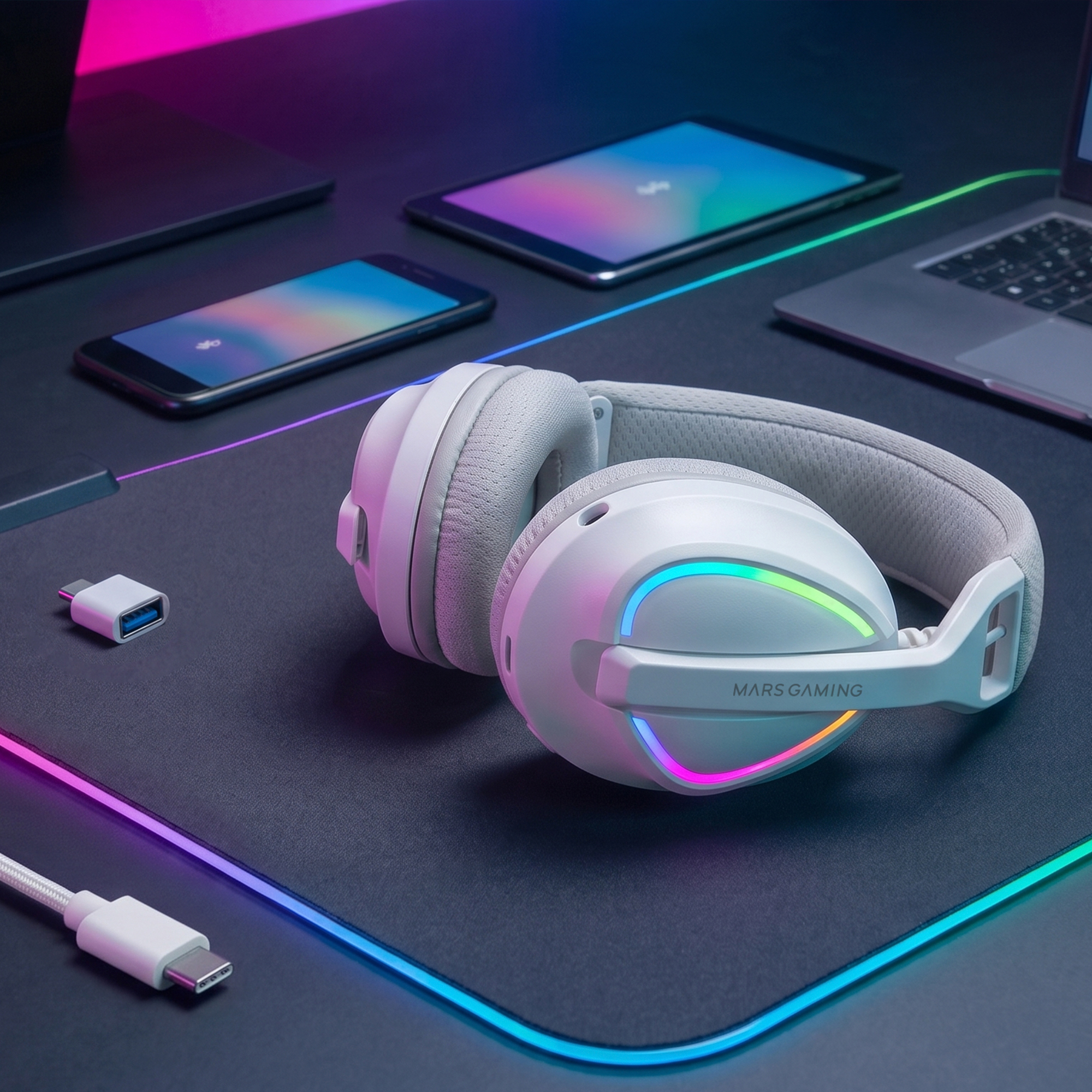 Mars Gaming MHWQUASARW headphones/headset Wireless Head-band USB Type-C / USB Type-A Bluetooth White – image 7
