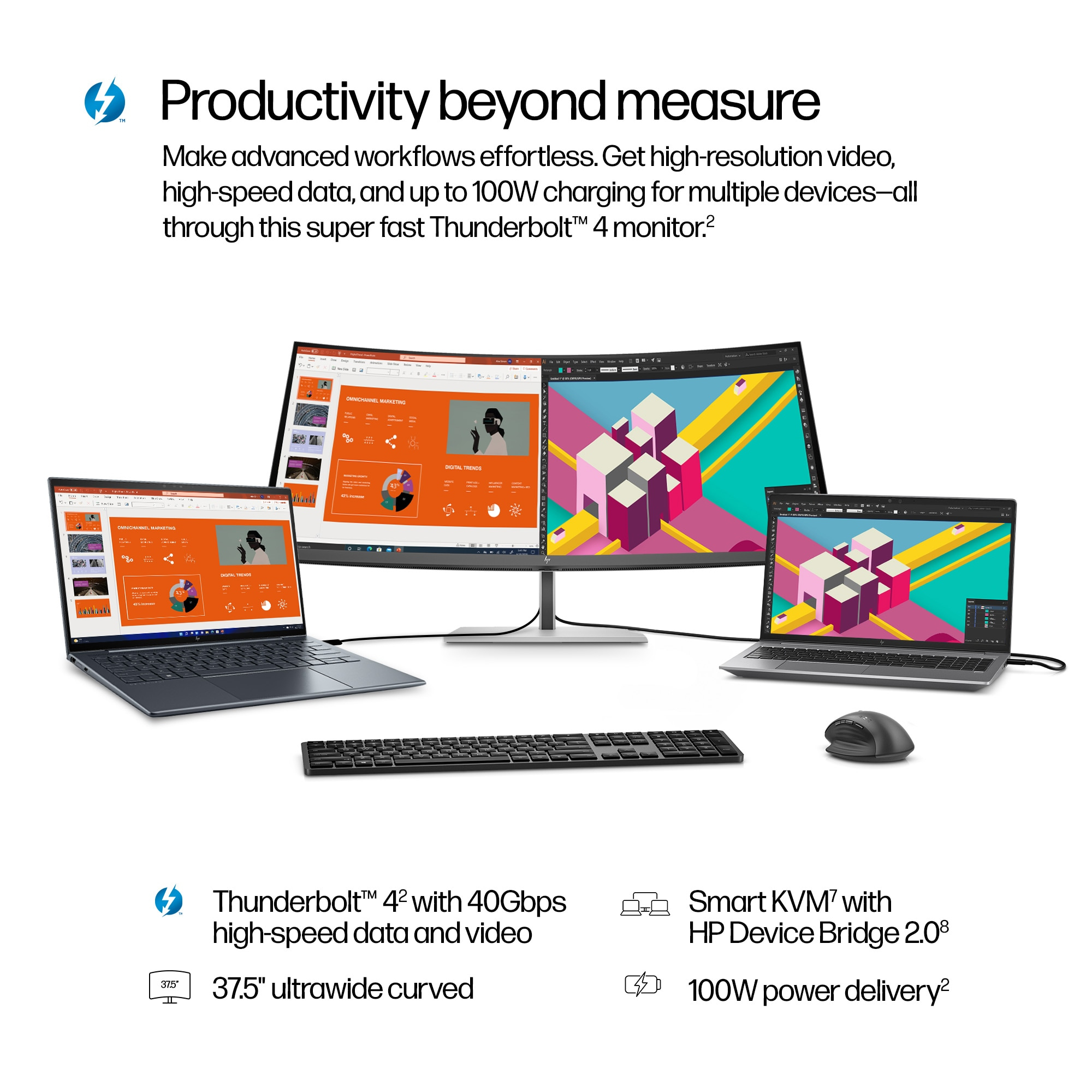HP شاشة HP Series 7 Pro WQHD+ Thunderbolt مقاس 37.5 بوصة - 738pu – image 7