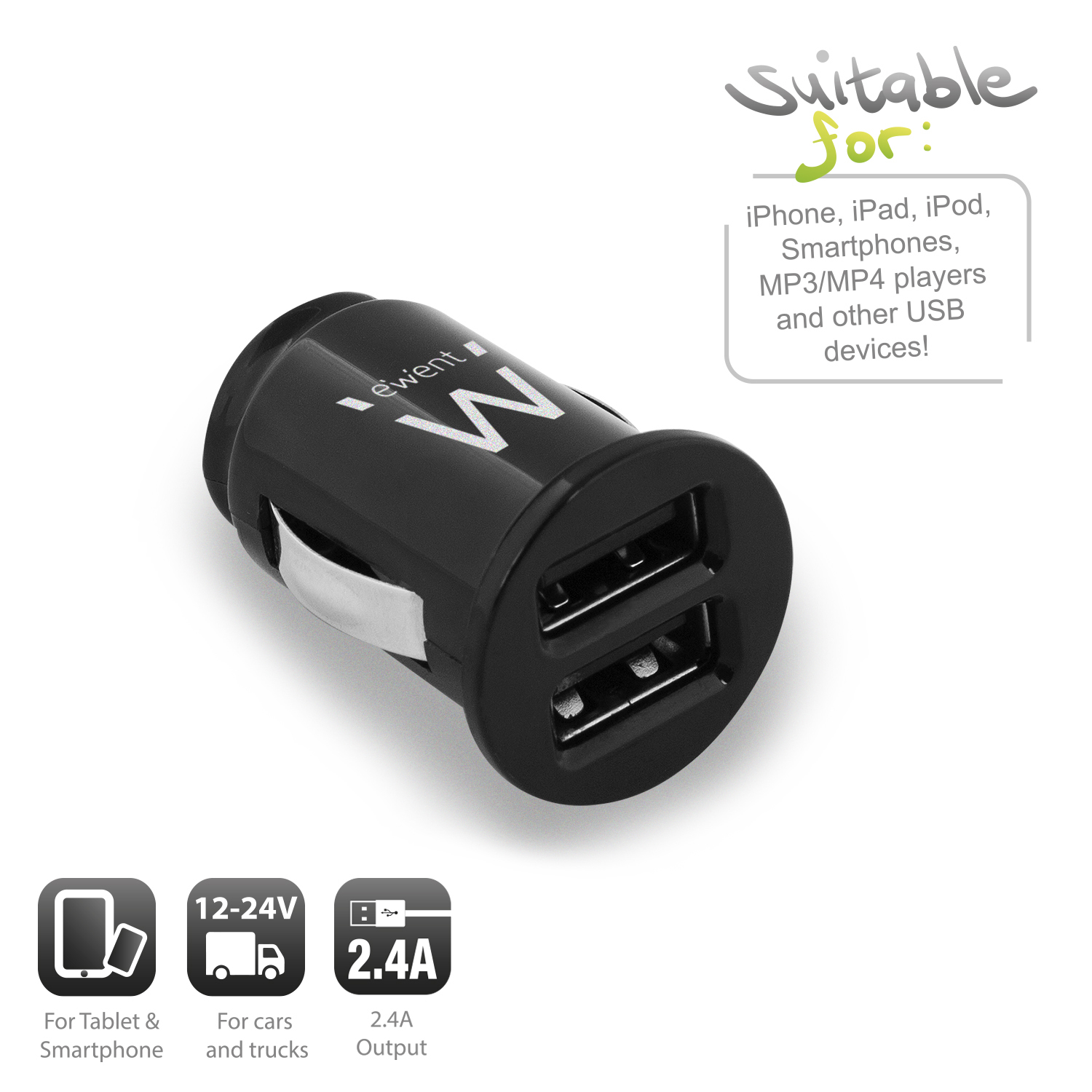 Ewent EW1220 mobile device charger MP3, Mobile phone, PDA, Smartphone, Tablet Black Cigar lighter Auto – image 4