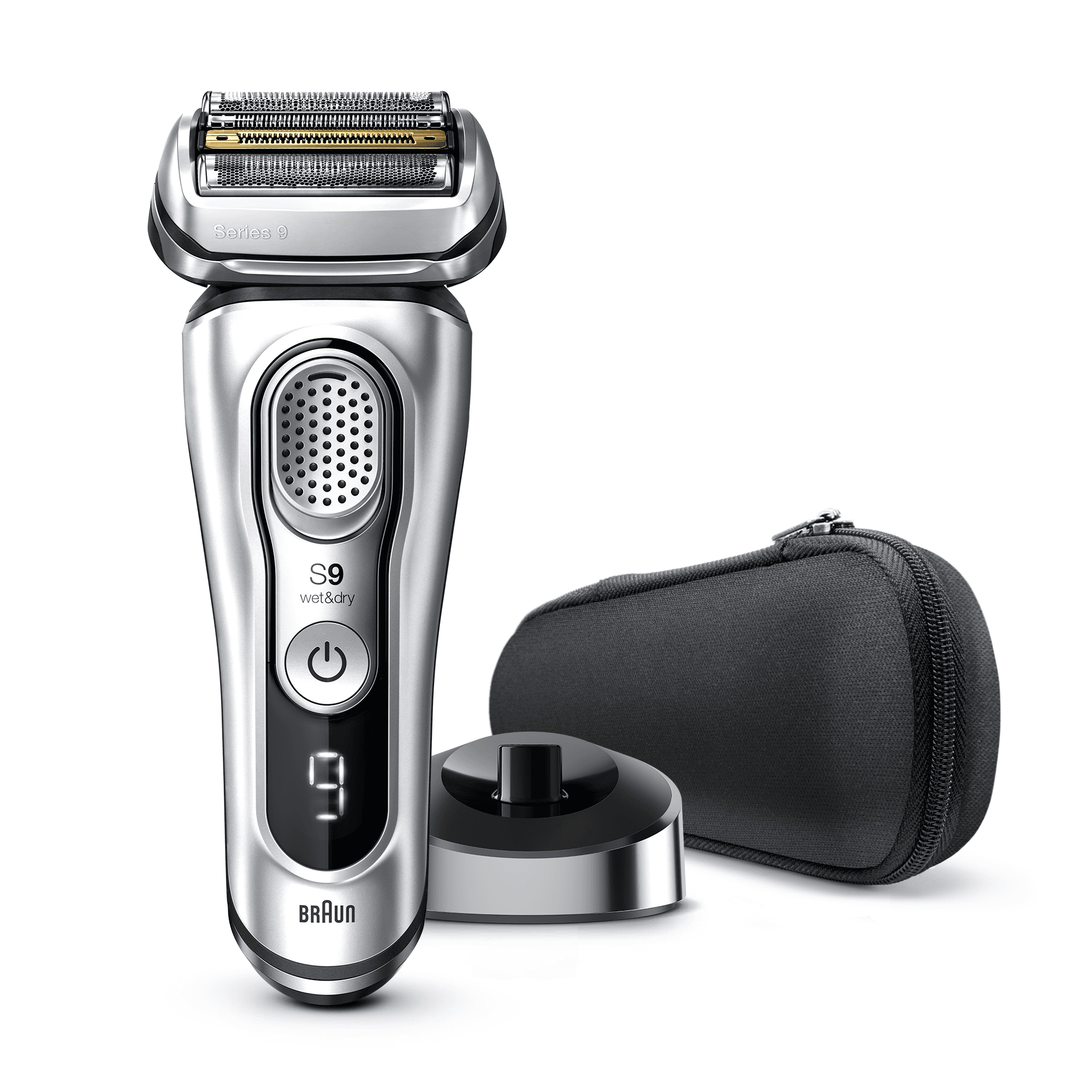 Braun Series 9 9350s Latest Generation Electric Shaver, Charging Stand, Fabric Case, Silver – image 1