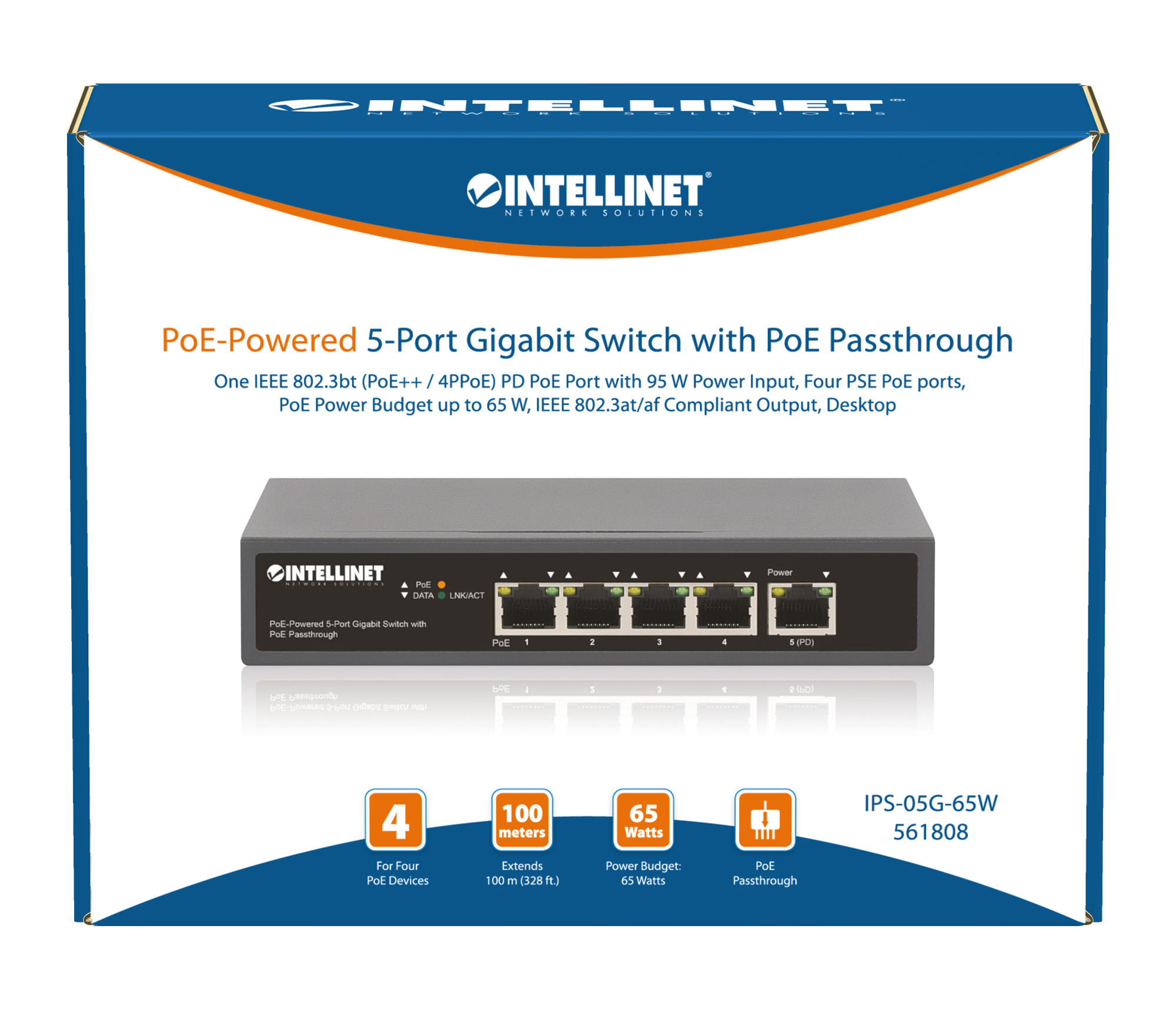 Intellinet 5-Port Gigabit Switch with PoE Passthrough, One IEEE 802.3bt (PoE++ / 4PPoE) PD PoE Port with – image 9