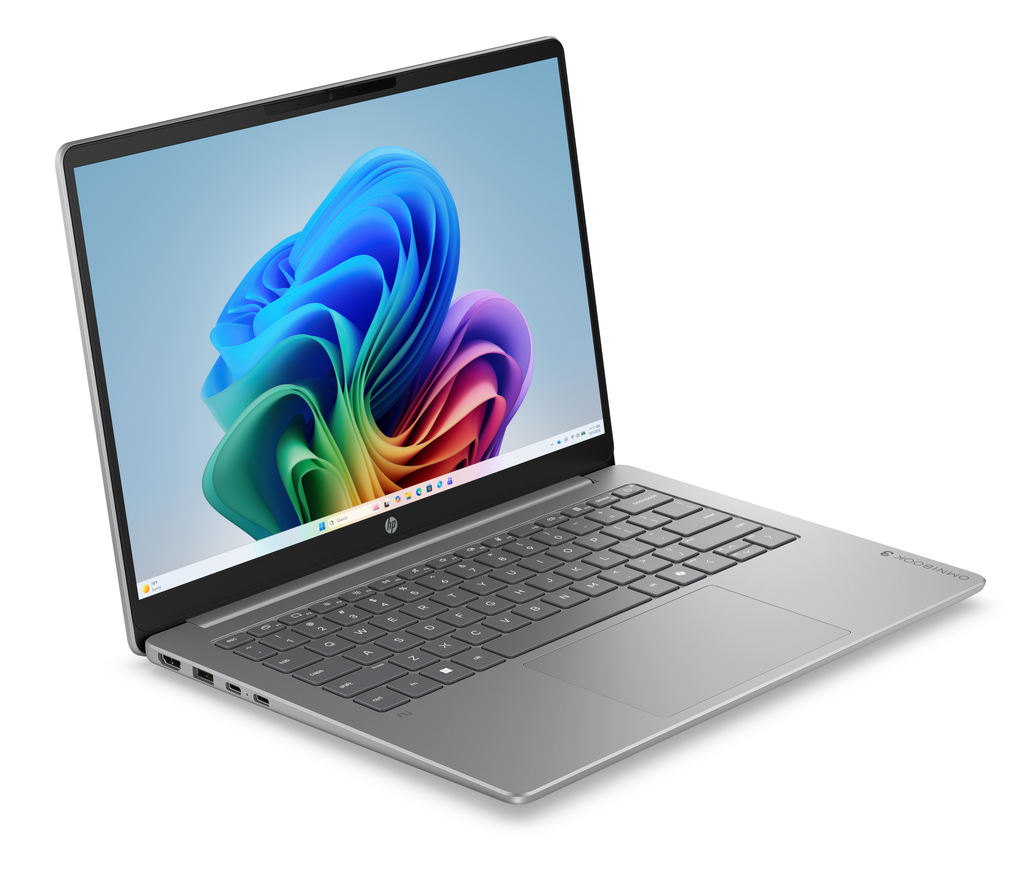 HP OmniBook 3 Laptop Next Gen AI 14-hz0501na Copilot+ PC Snapdragon X1-26-100 35.6 cm (14″) 2K 16 GB LPDDR5x-SDRAM 512 GB SSD Wi-Fi 6E (802.11ax) Windows 11 Home Silver image 2