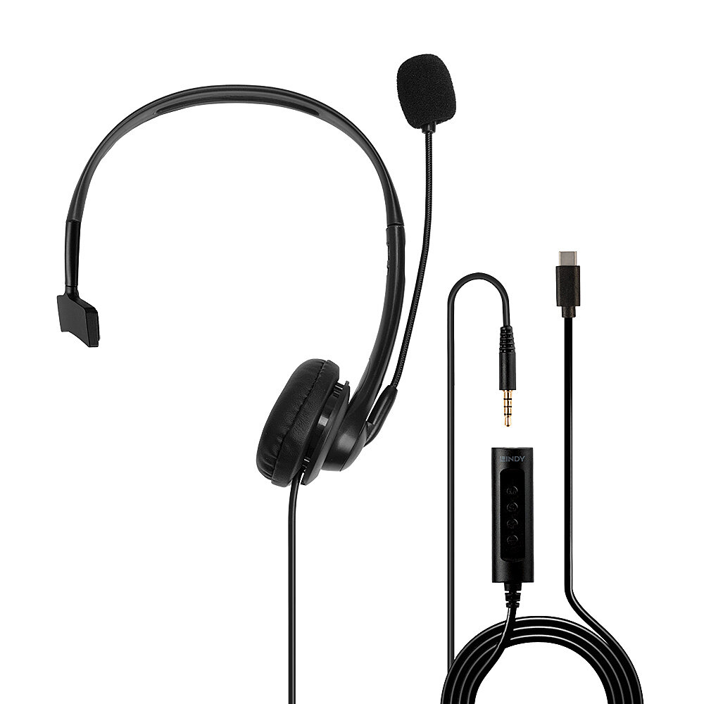 Lindy 3.5mm and USB Type C Monaural Headset with In-Line Control – image 2