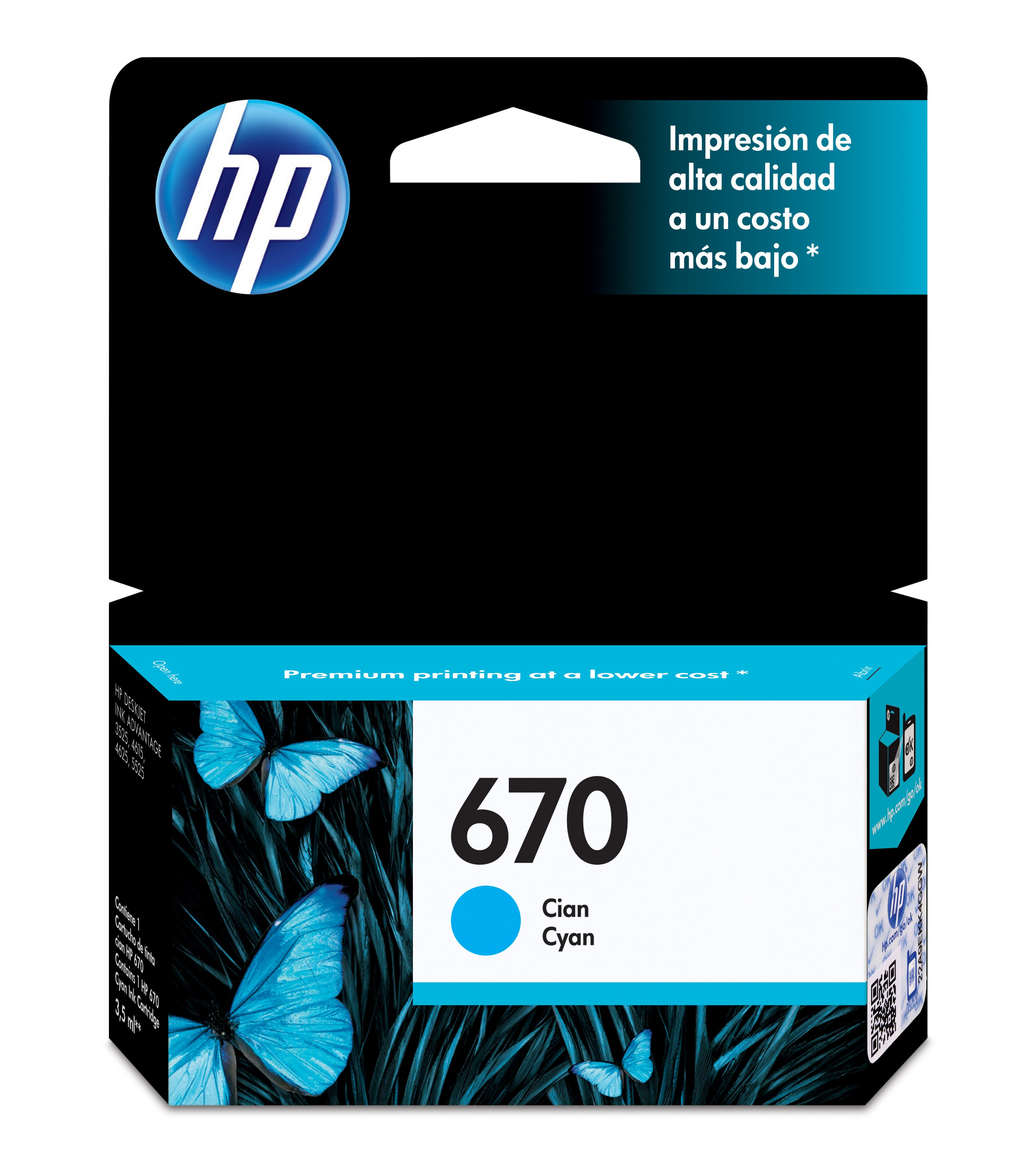 Cartucho de Tinta HP 670 - Cian - Original - (CZ114AL) - CZ114AL