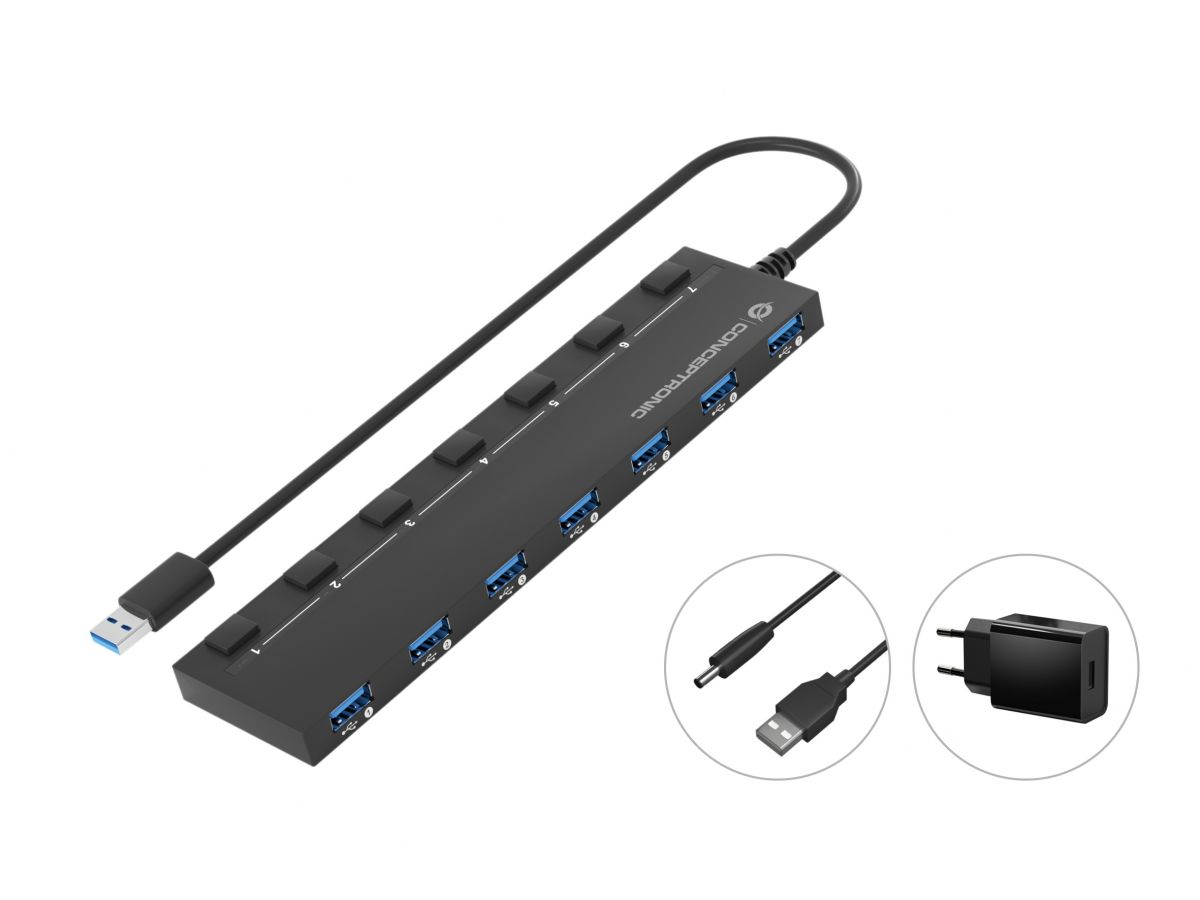 Conceptronic HUBBIES19BP gränssnittshubbar USB 3.2 Gen 1 (3.1 Gen 1) Type-A 5000 Mbit/s Svart
