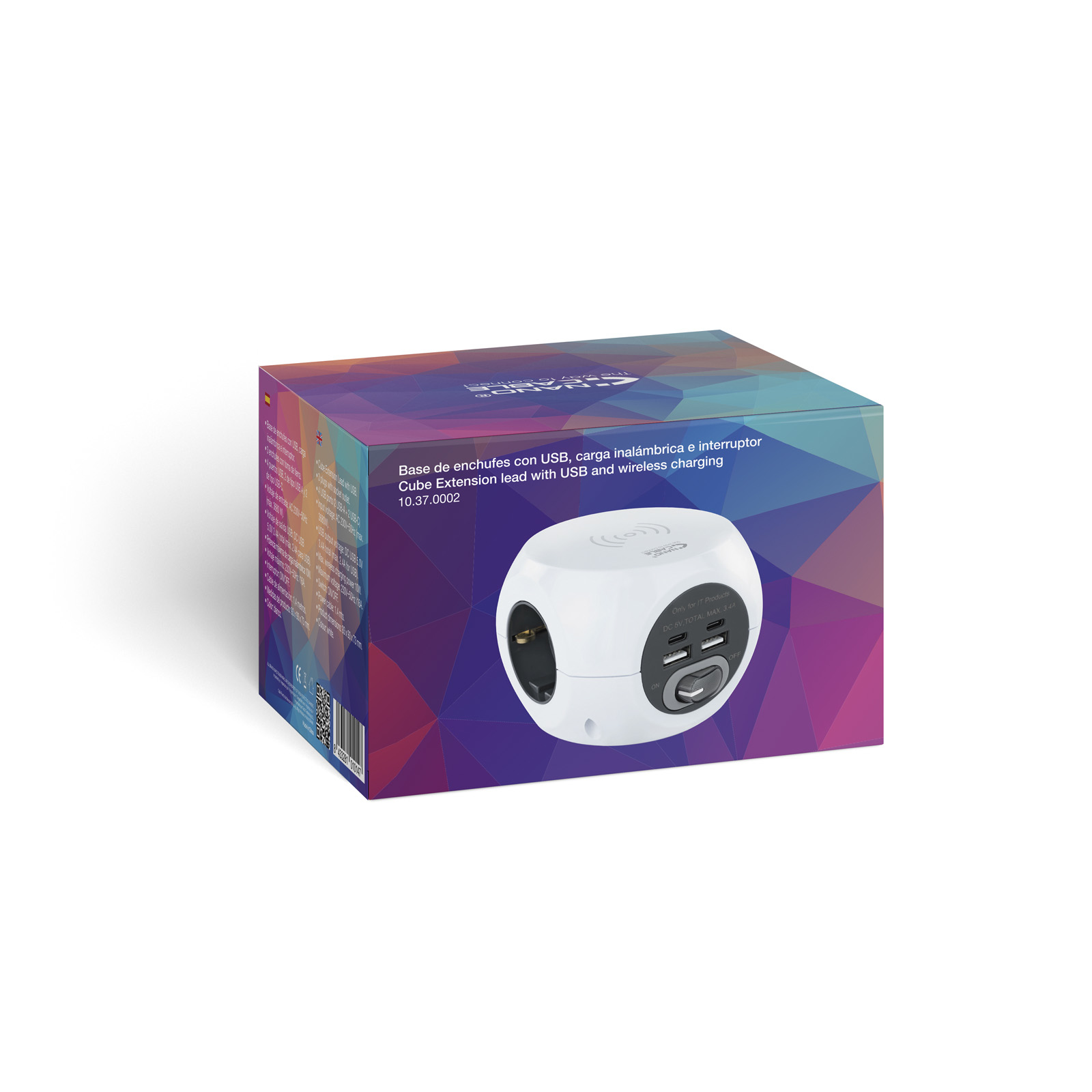 Nanocable 3-socket socket with 4 USB's (2 USB A + 2 USB-C) and wireless charging, with switch – image 8