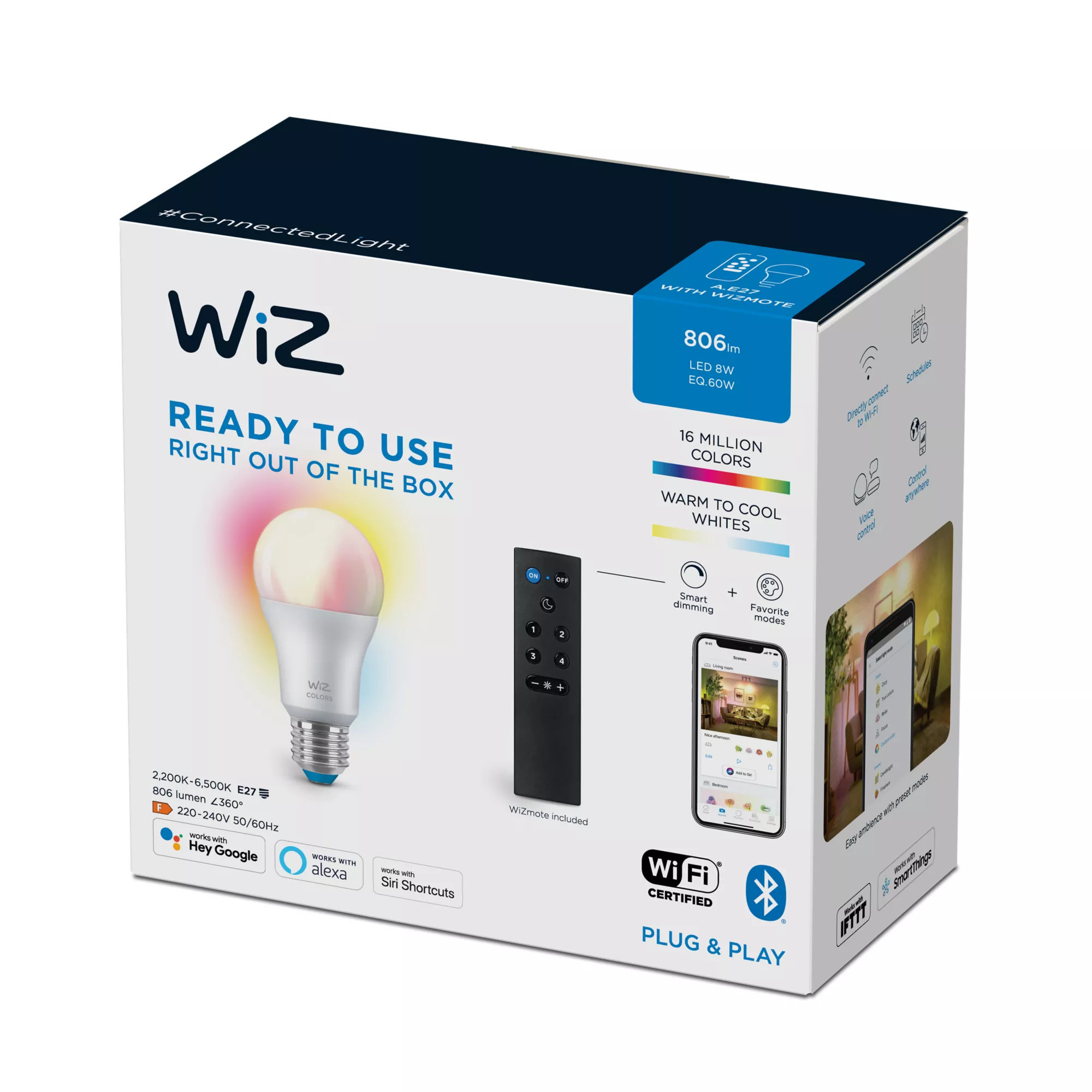 WiZ Bulb 8W (Eq.60W) A60 E27 x1 + Remote – image 6