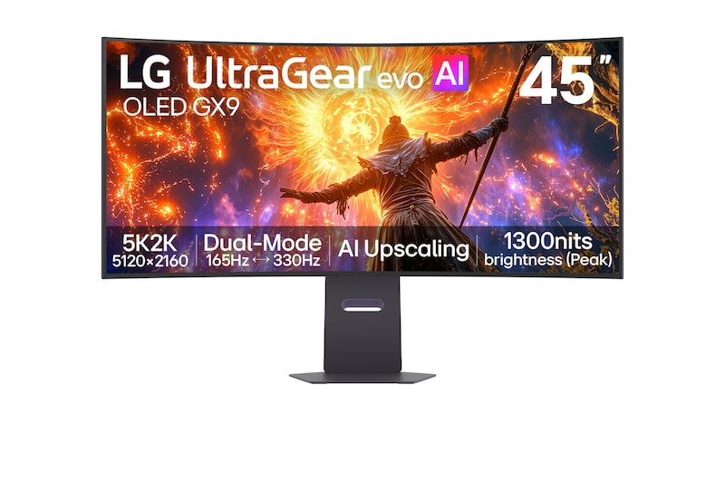 LG 45" UltraGear evo GX9 Gaming Monitor, World’s First AI Upscaling 5K2K OLED, Black