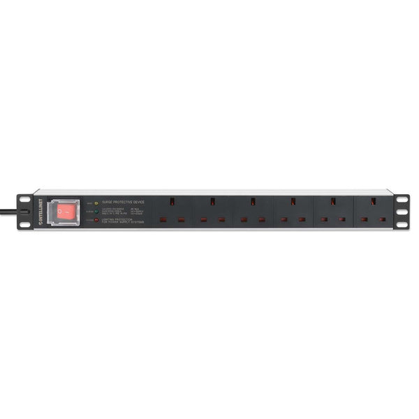 Intellinet 19" 1U PDU 6-way UK, With switch and Surge Protection, Rackmount, Power Distribution Unit, UK 3-pin outlets, 3m power cord, output – image 4